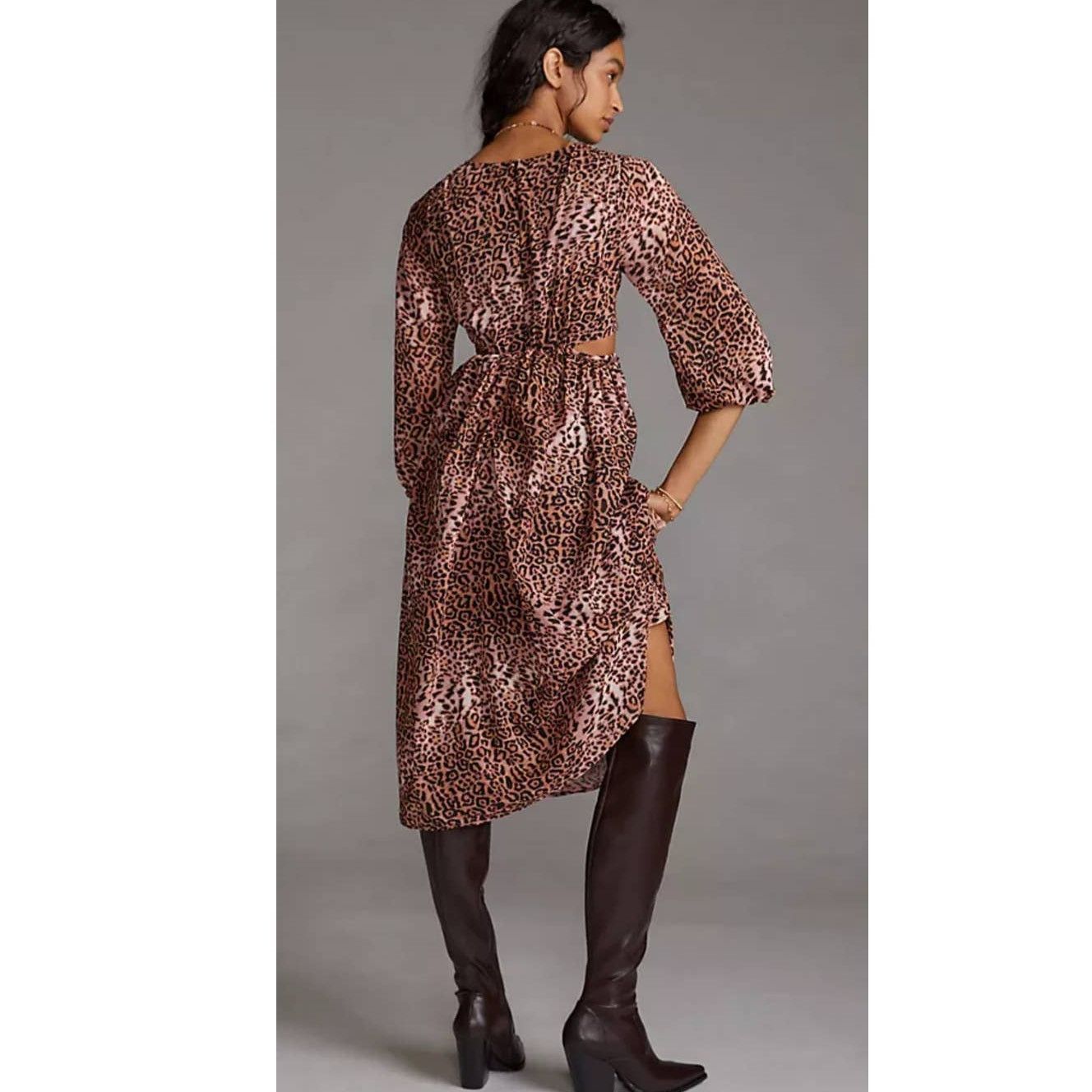 Anthropologie New Anthropologie Ranna Gill Printed Cut-Out Midi Dress $190 Size M / US 6-8 / IT 42-44 - 3 Thumbnail
