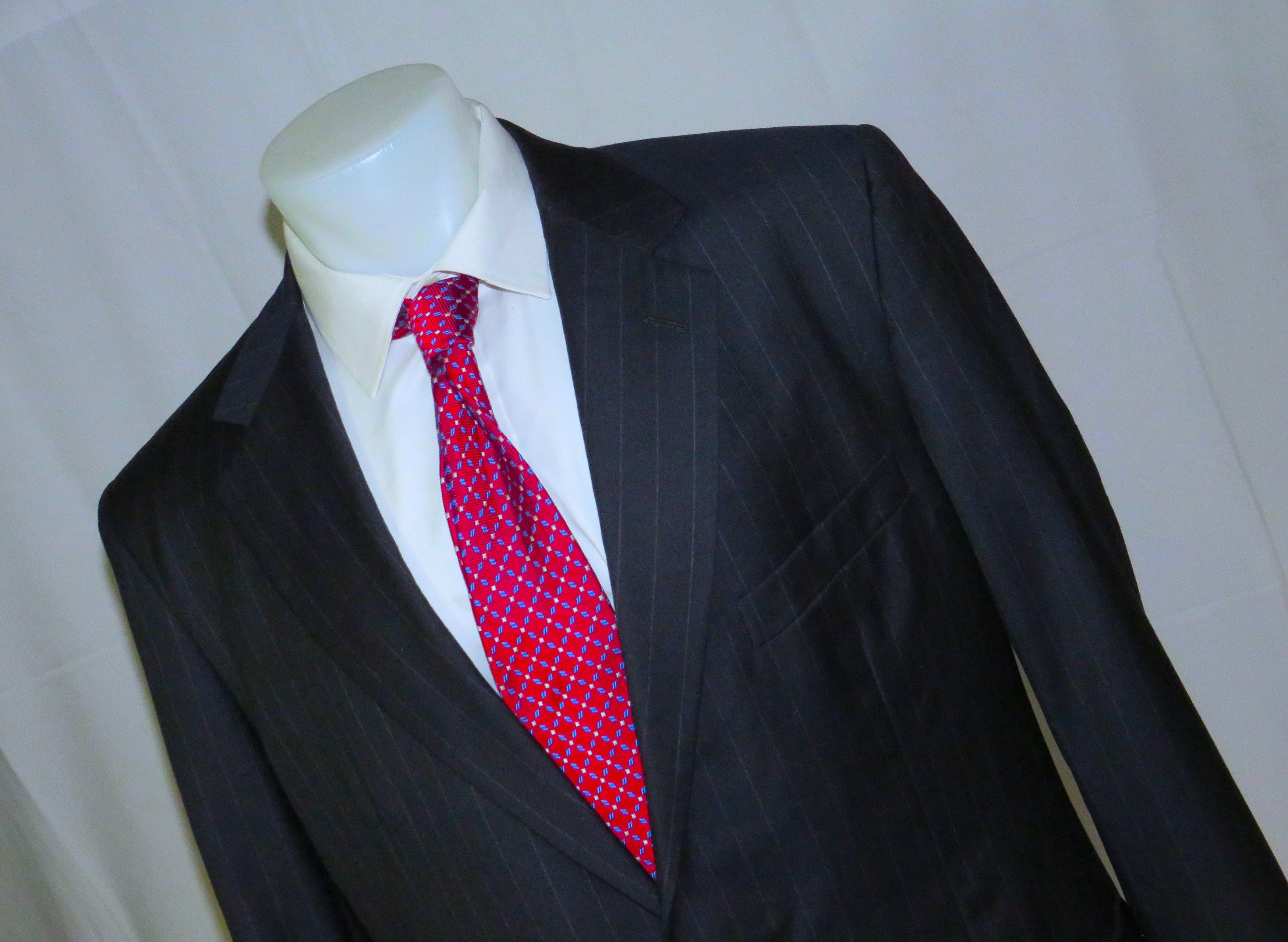 Golden Fleece Loro Piana Navy Striped Two Button Suit 45L