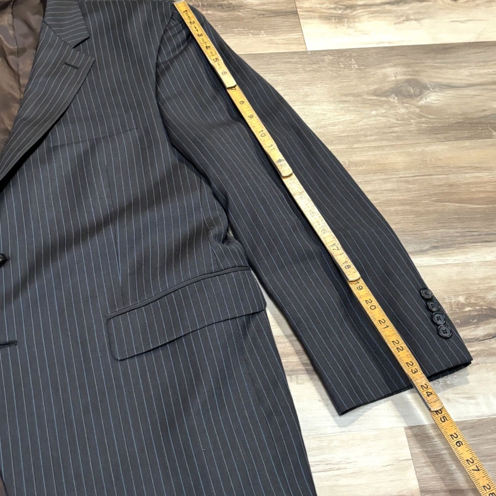 Ralph Lauren Lauren Ralph Lauren Blazer Mens 40S Brown Pinstripe 100% Wool 2 Button Jacket Short Notch 4-Button Sleeve-Front Single-Breasted Boy Mens Size 40R - 6 Thumbnail