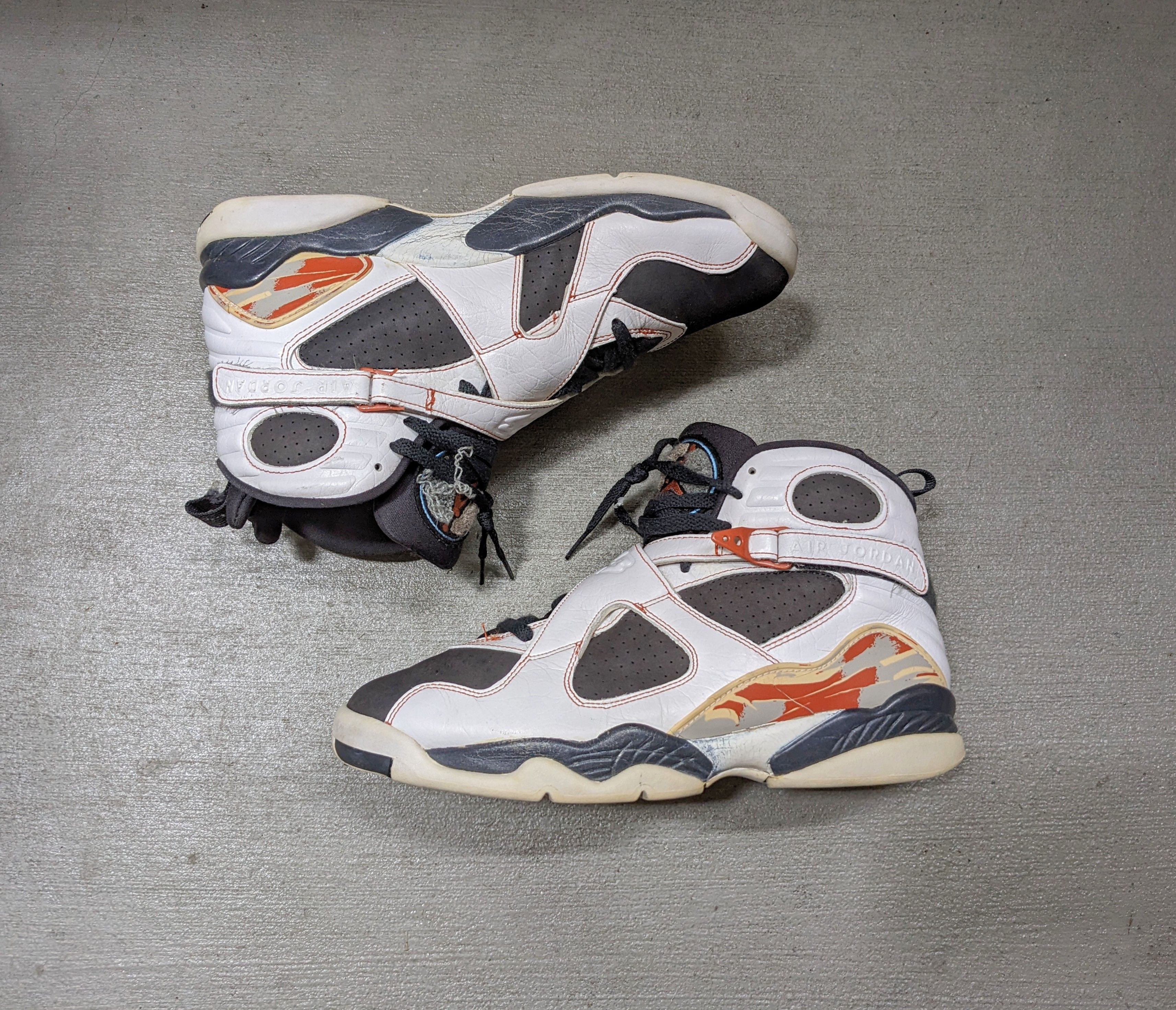 image of Jordan Nike Air Jordan 8 Viii Retro Anthracite Black Toe 317258104 Shoes in White/Orange (Size 11)