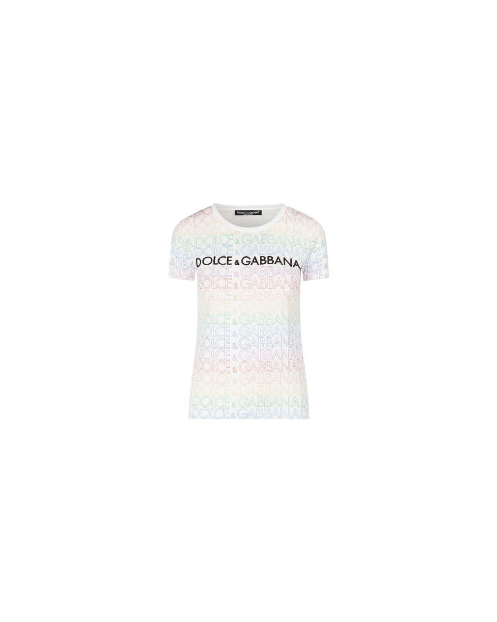 image of Dolce Gabbana Designer All-Over Print Cotton Tee in White, Women's (Size Medium)