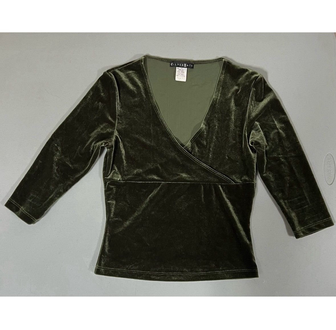 Japanese Brand Olive Green Velvet 3/4 Sleeve Shirt Top Blouse Size S ✨ Size S / US 4 / IT 40 - 1 Thumbnail