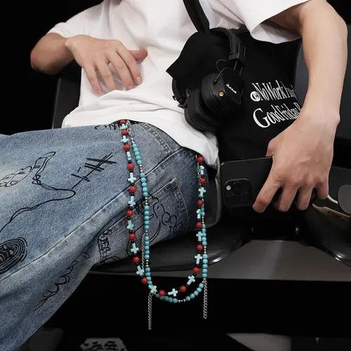 Other Turquoise Bead Pants Chain – Cross & Tassel Detail Size ONE SIZE - 3 Thumbnail