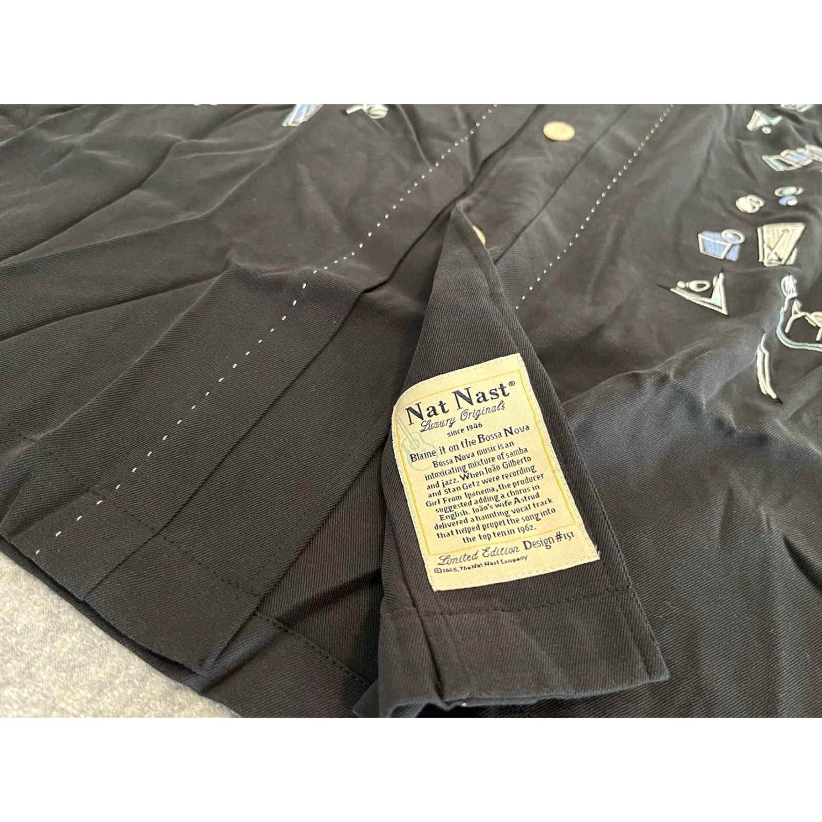 Nat Nast Nat Nast Limited Edition Embroidered Silk Shirt Bossa Nova Mens 2XL Black Short Sleeve Button-Up 60s Music Size US XXL / EU 58 / 5 - 3 Thumbnail