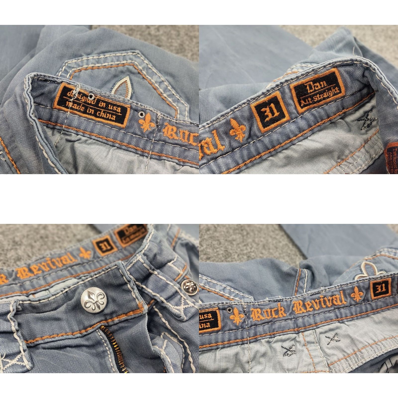 Vintage VINTAGE Rock Revival Jeans Rock Embroidered Logo Denim Y2K Men 31 Blue Cotton 5-Pocket Distressed Regular Straight Vintage Mens Jeans Size US 31 - 9 Thumbnail