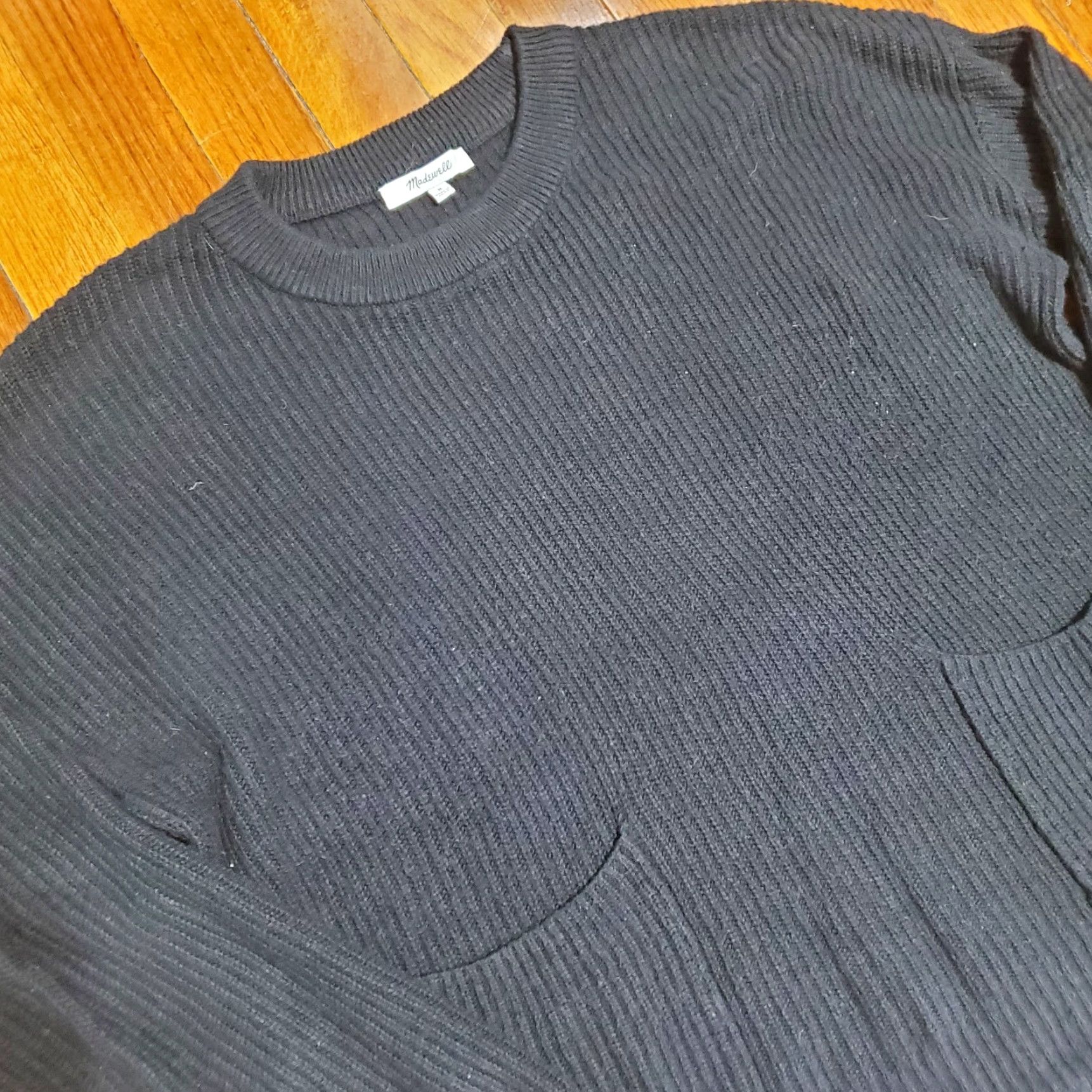 Madewell Madewell Patch Pocket Pullover Sweater Black Cotton Blend Medium J8782 Size M / US 6-8 / IT 42-44 - 4 Thumbnail