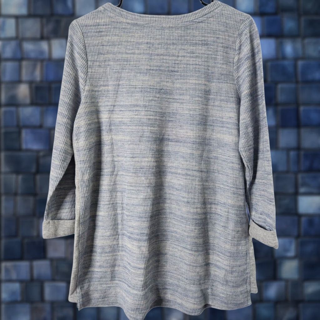 J. Jill J. Jill Womens Sweater Pullover Blue Gray Trim Cotton Blend Thermal Knit 3/4 Sleeve Size S Womens Size S / US 4 / IT 40 - 1 Thumbnail