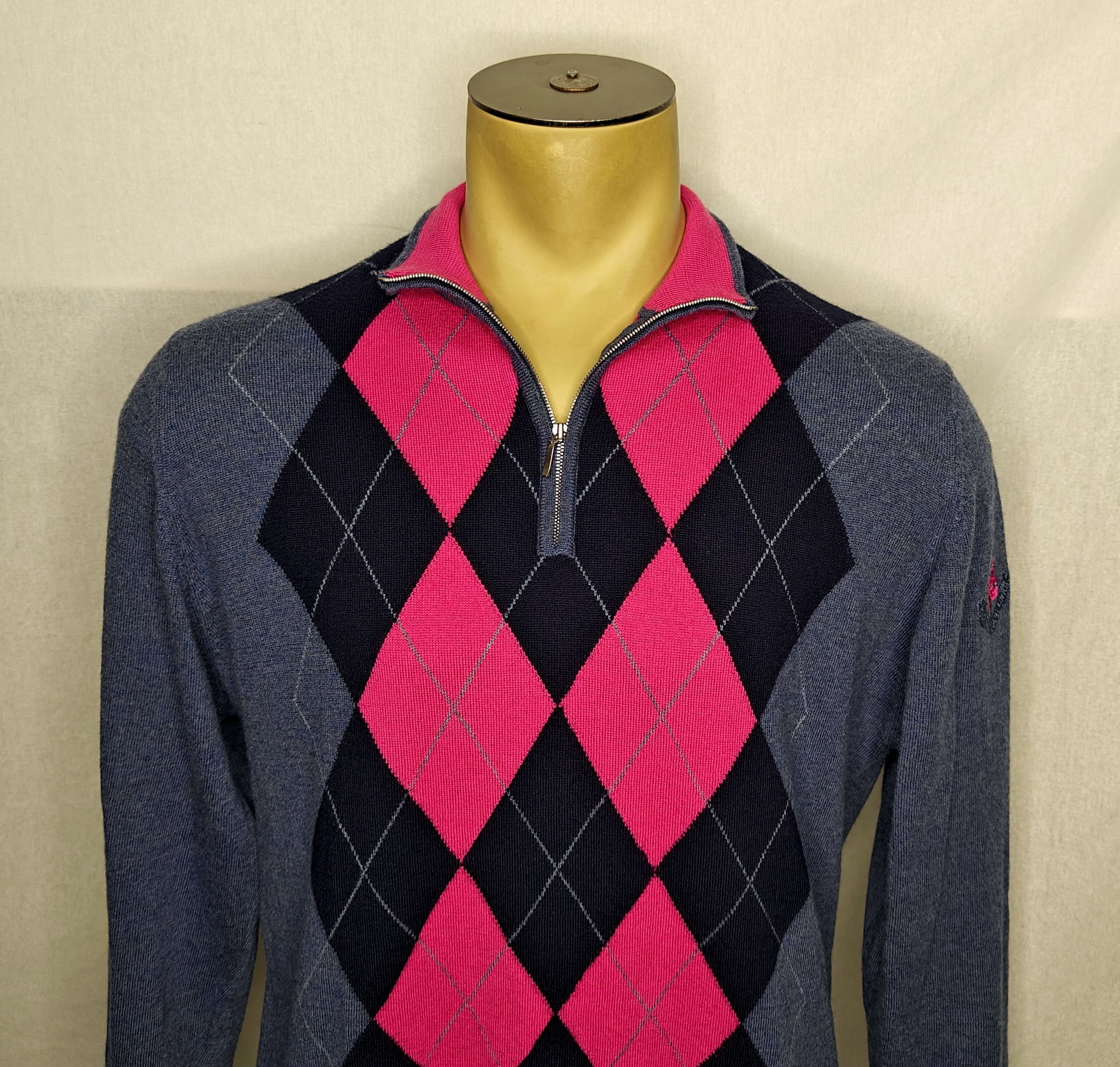 Johnstons Of Elgin Johnstons of Elgin wool gray pink 1/4 zip argyle sweater Size US L / EU 52-54 / 3 - 4 Thumbnail