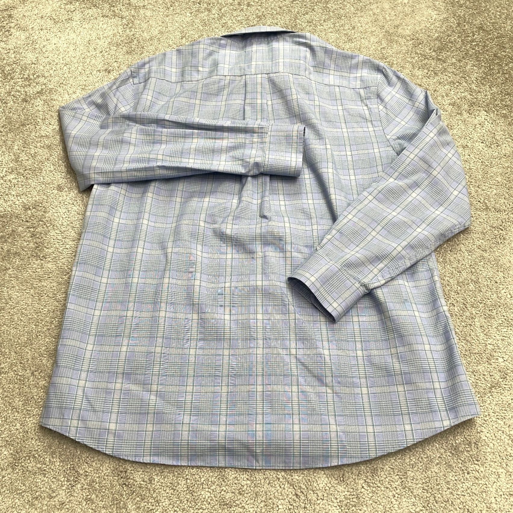 Jos. A. Bank Jos. A. Bank Traveller Tailored Fit Dress Shirt Men L Blue Plaid Cotton Work Shirt Size 42R - 2 Thumbnail