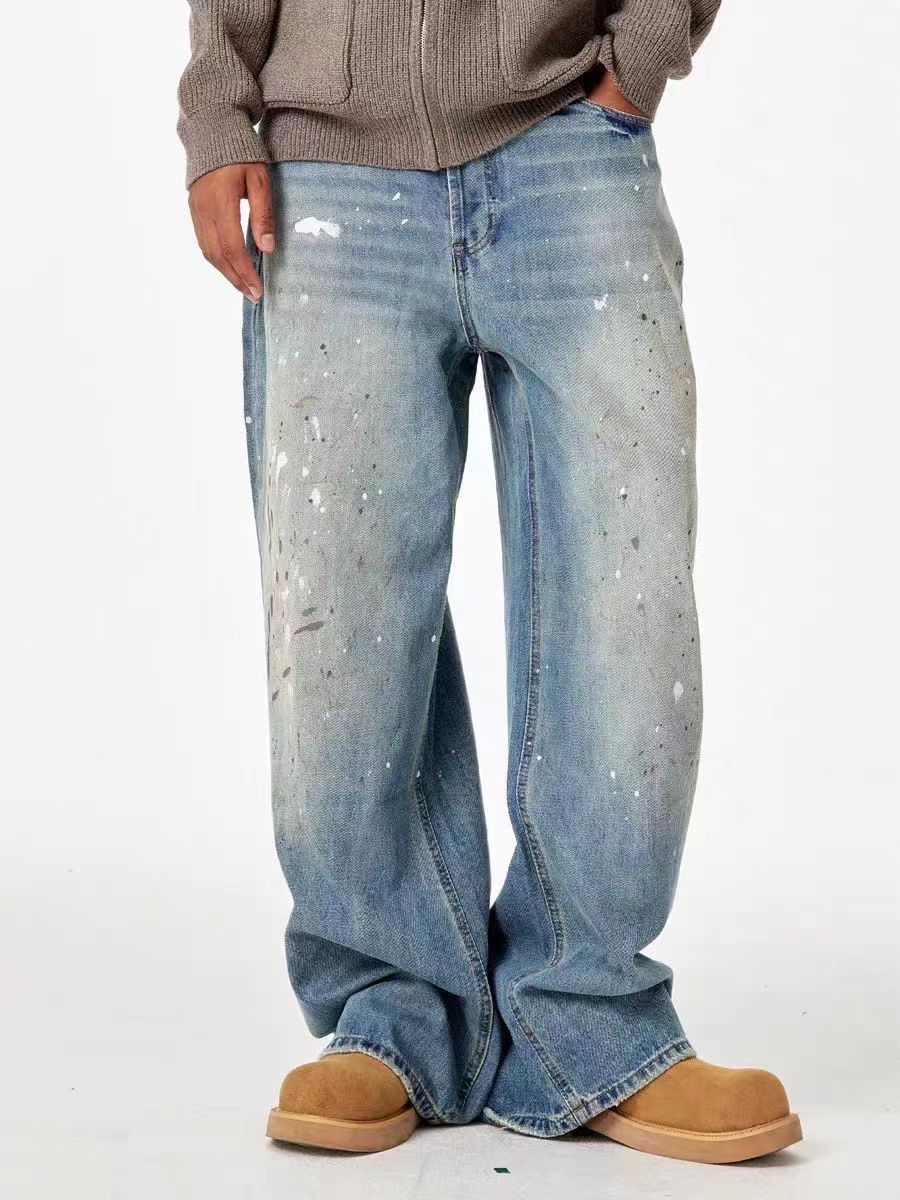 Hip-hop street graffiti washed and faded baggy jeans