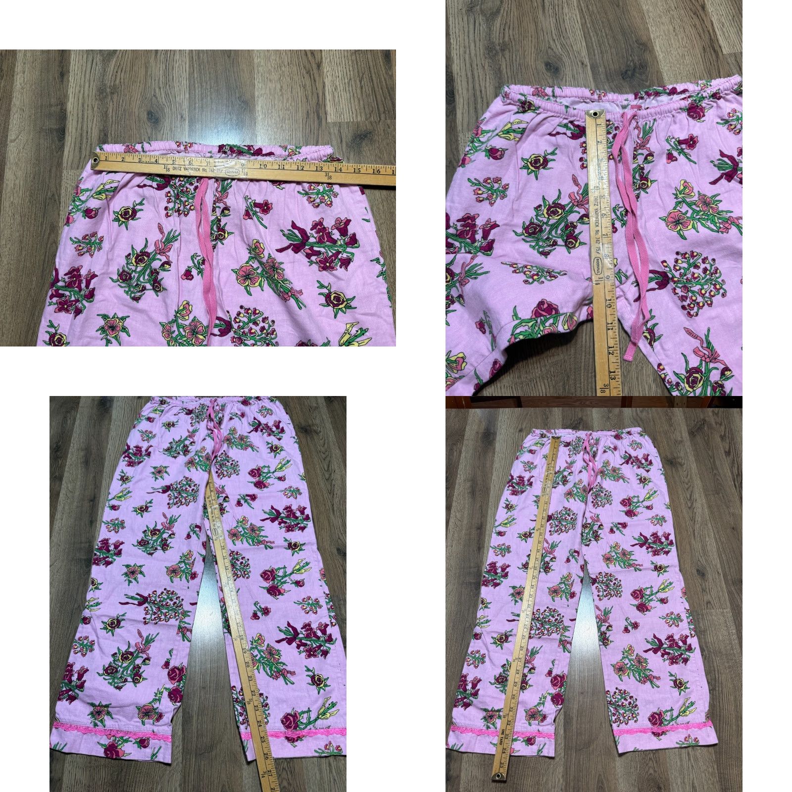 Vintage Sleepwear Set Women's Medium Pink Floral Long Sleeve Button Up & Pants Size M / US 6-8 / IT 42-44 - 8 Thumbnail