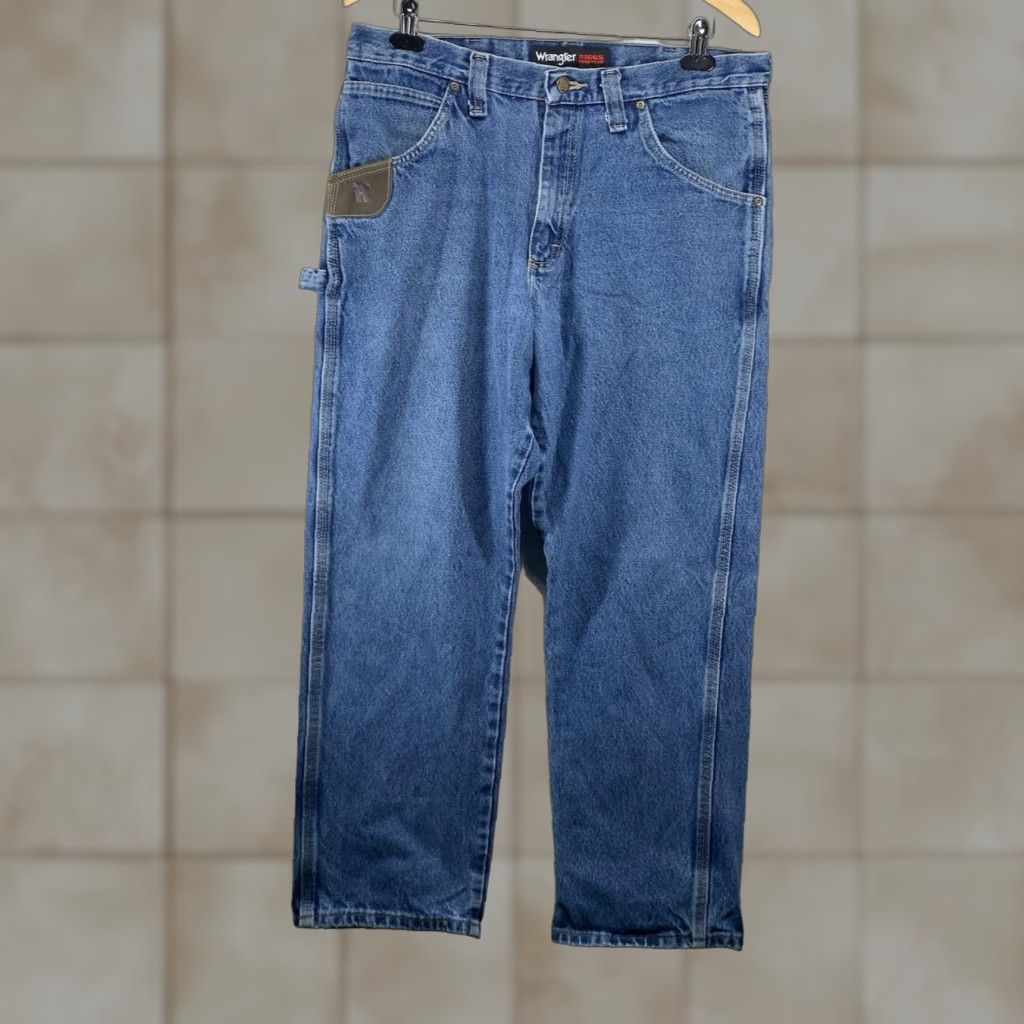 Wrangler Wrangler Jeans Mens 35x30 Blue Denim Relaxed Fit Carpenter Workwear Size US 35 - 1 Thumbnail