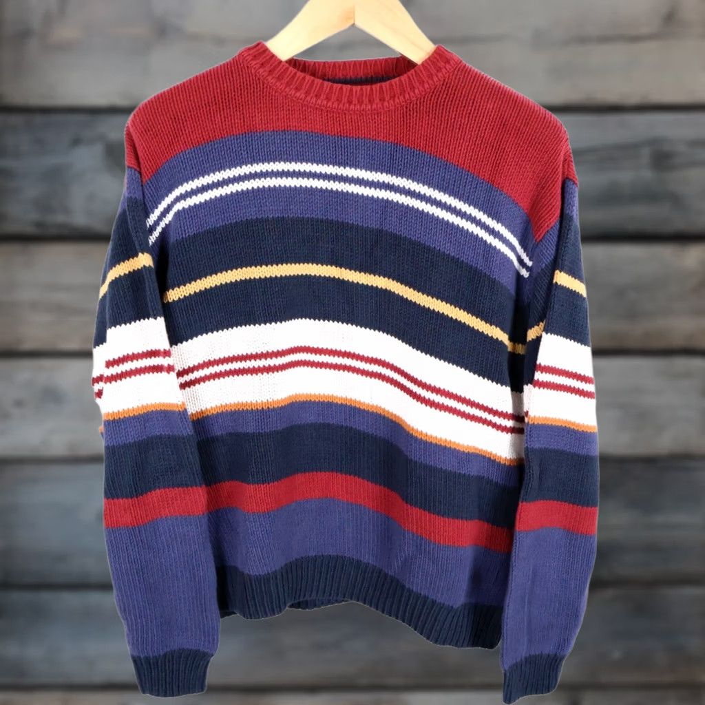 Dockers VINTAGE Dockers Sweater Men's Large Red Blue Stripe Chunky Knit Pullover Casual 90s Preppy Shirt/Top Size US L / EU 52-54 / 3 - 1 Thumbnail
