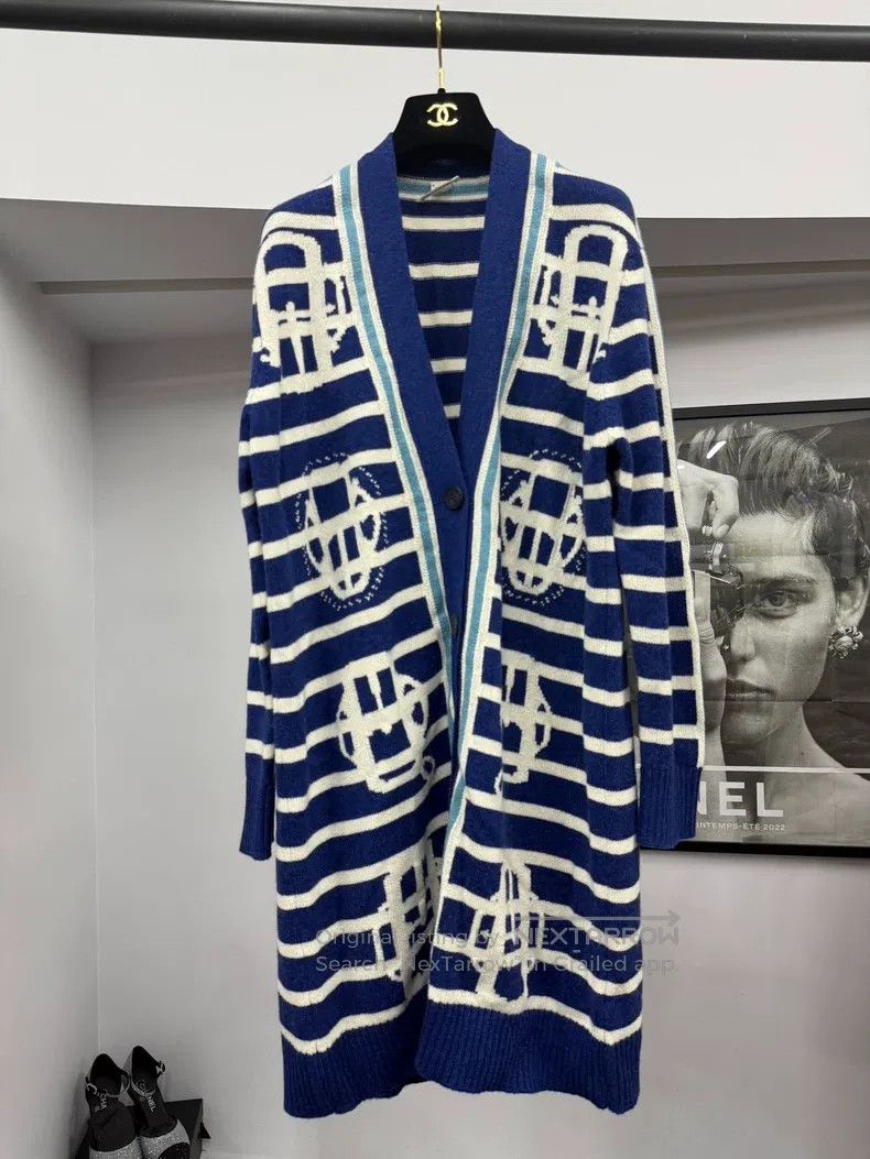 Hermes Hermes Blue and White Striped Long Knit Open Cardigan Size XS / US 0-2 / IT 36-38 - 1 Thumbnail