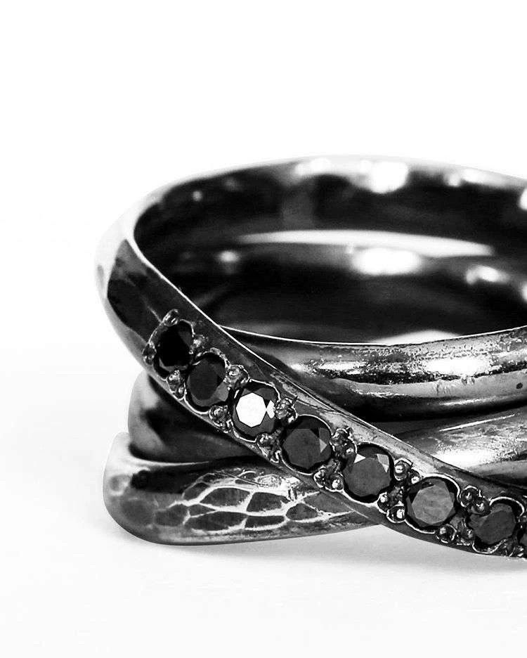 Chin Teo Chin Teo Mini Birdcage 8 Black Diamond Oxidized SS Ring 2 Size ONE SIZE - 1 Thumbnail