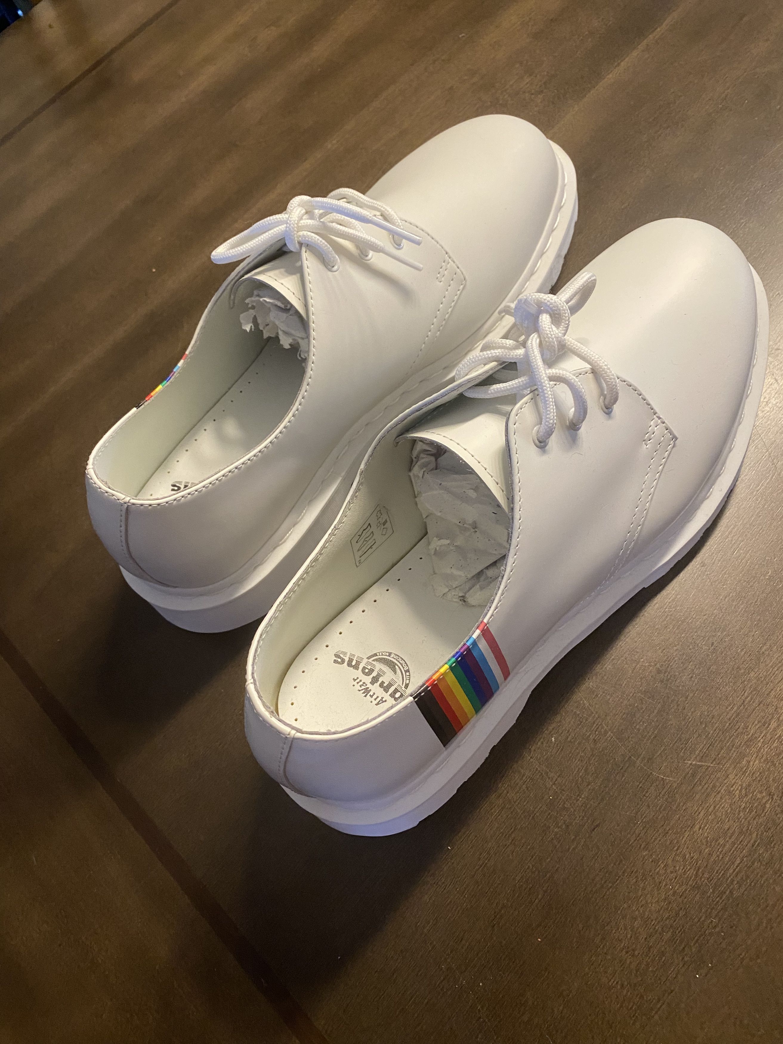 Dr Martens white rainbow stripe oxfords Dr. Martens 1461 Smooth White Leather Pride Unisex Oxford  main image 2