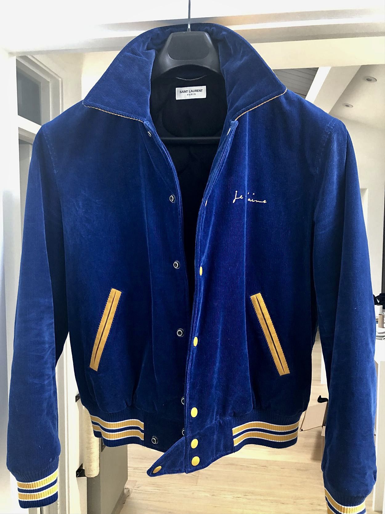 Saint Laurent Je T'aime Blue/yellow Corduroy Bomber