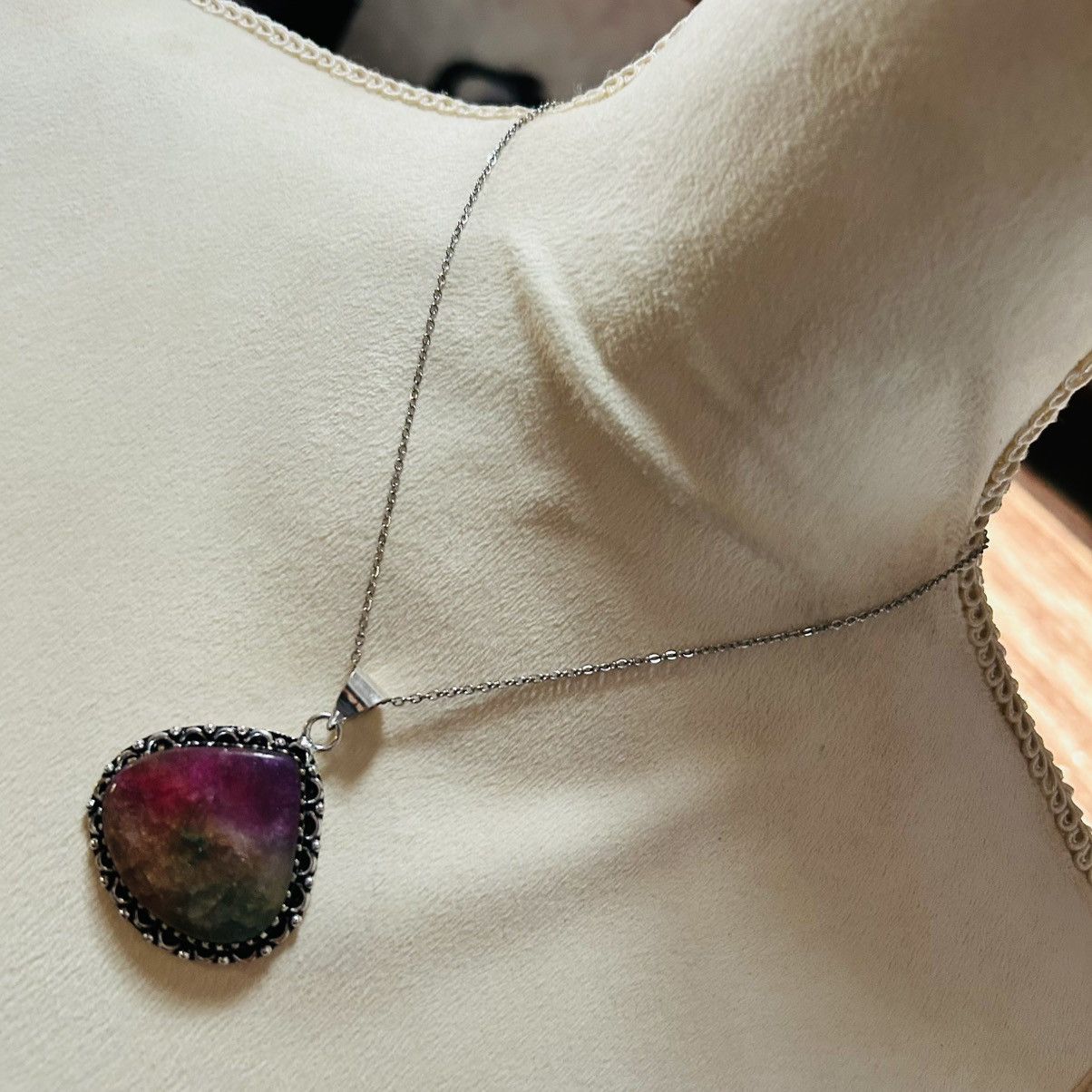 Handmade Handcrafted watermelon tourmaline dogtooth 925 necklace Size ONE SIZE - 2 Thumbnail