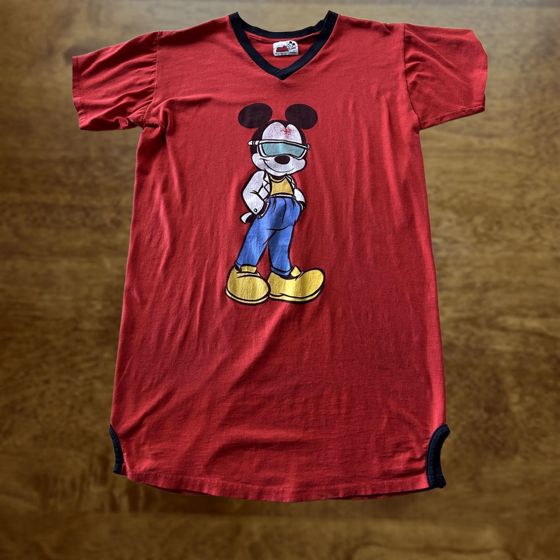 Disney Vintage 90s Disney Mickey Mouse Sleepshirt One Size Red V Neck Graphic Sleepwear Size ONE SIZE - 1 Thumbnail