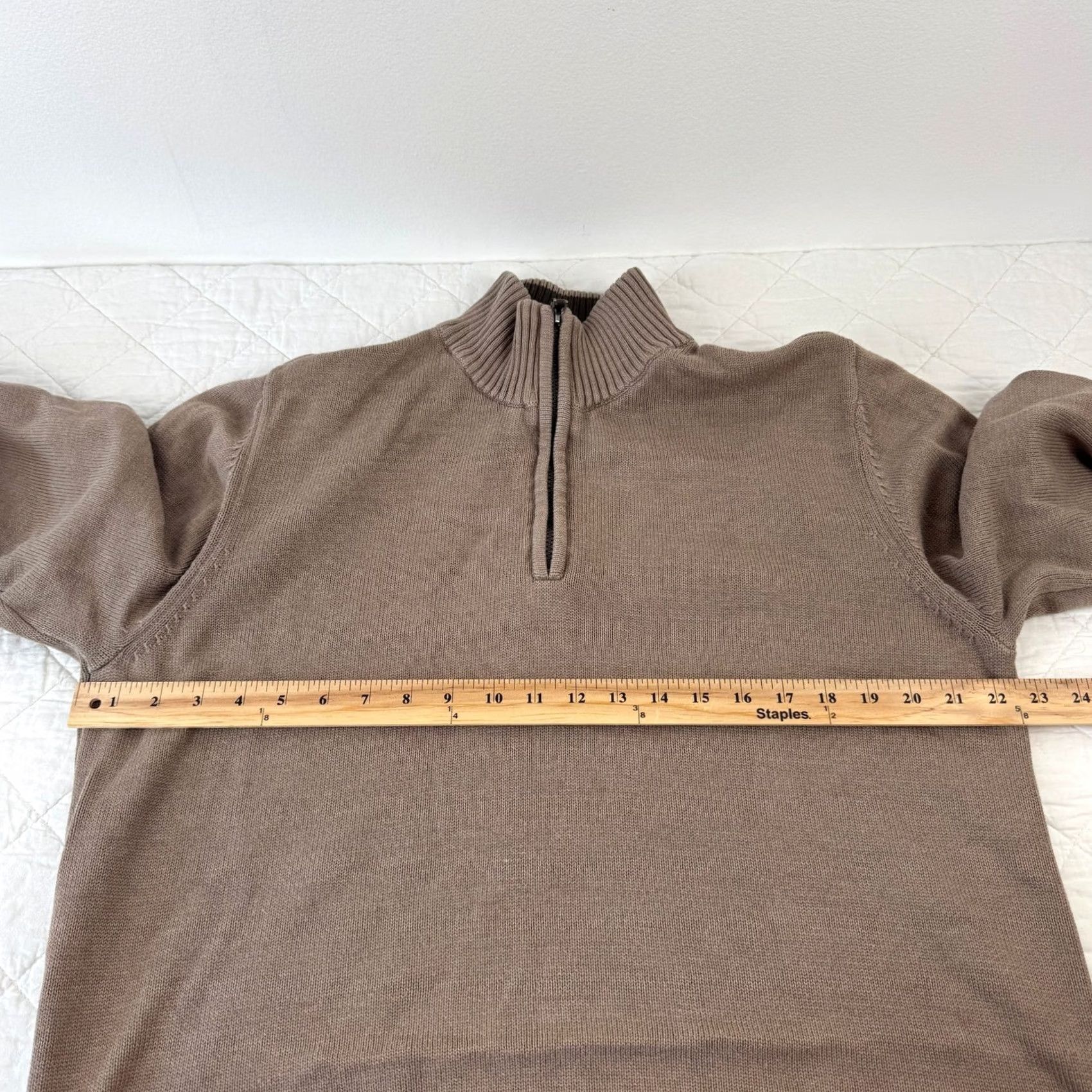 Haggar Haggar Mens XL Taupe Brown 1/4 Zip Cotton Blend Pullover Sweater HGHF7S6005 Size US XL / EU 56 / 4 - 4 Thumbnail