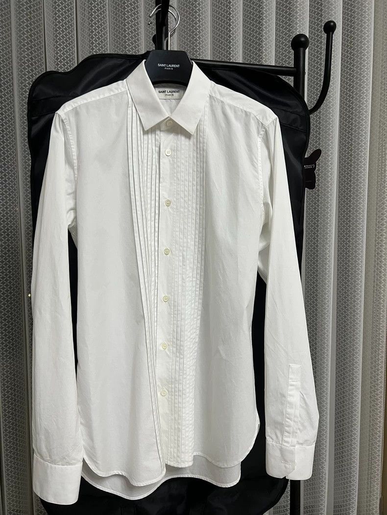 Saint Laurent Paris Saint Laurent White Pleated Button-Up Shirt - dmc Size US S / EU 44-46 / 1 - 1 Thumbnail