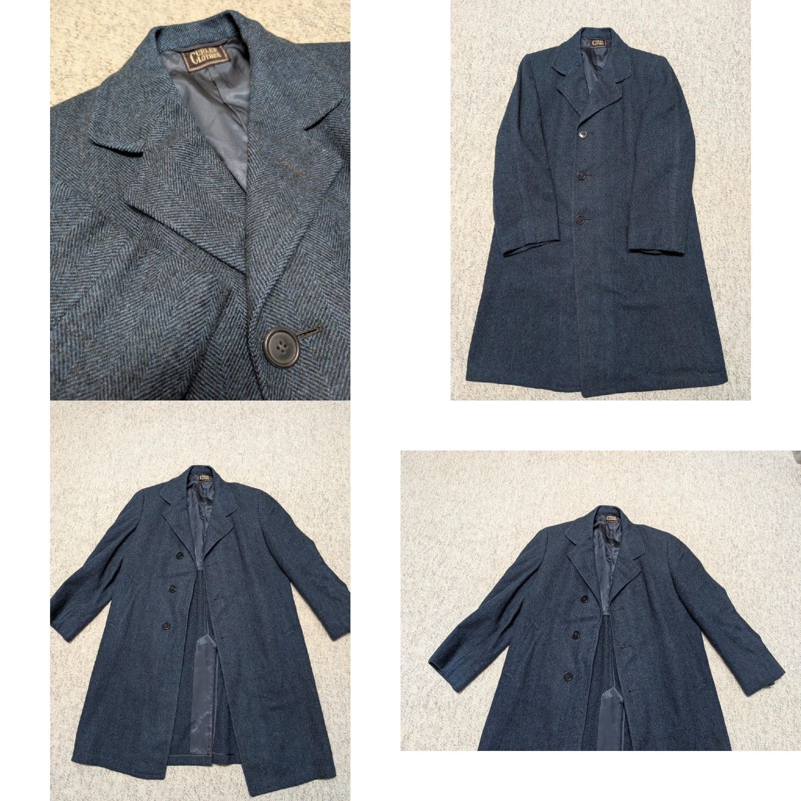 Vintage VINTAGE Curlee Overcoat Coat Mens 44R Blue Tweed Herringbone Donegal Irish Wool 1950s - (adjusted) Size US L / EU 52-54 / 3 - 8 Thumbnail
