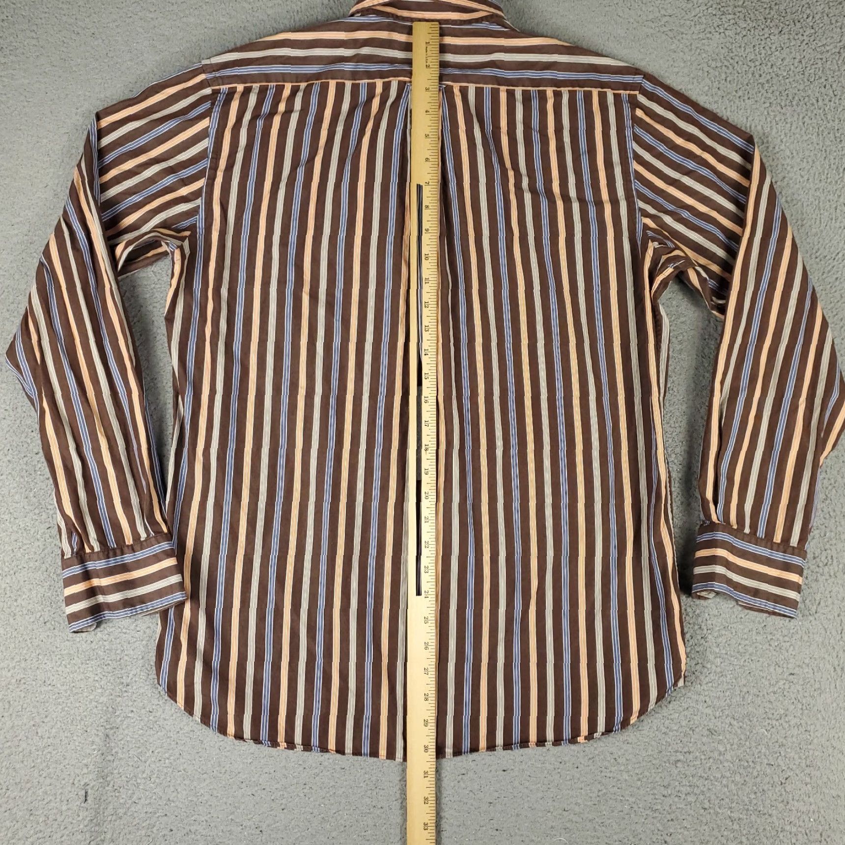Faconnable Façonnable Shirt Adult Large Brown Striped Button-Up Long Sleeve Mens Size US L / EU 52-54 / 3 - 3 Thumbnail