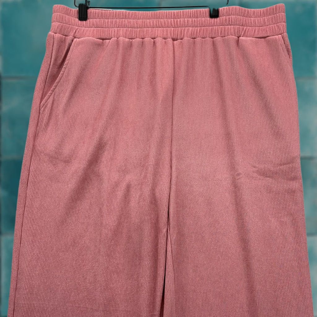 Vintage Christopher & Banks Ribbed Knit Crop Pants Womens Large Pink Elastic Wide Leg Shirt? Size 36" / US 14 / IT 50 - 1 Thumbnail