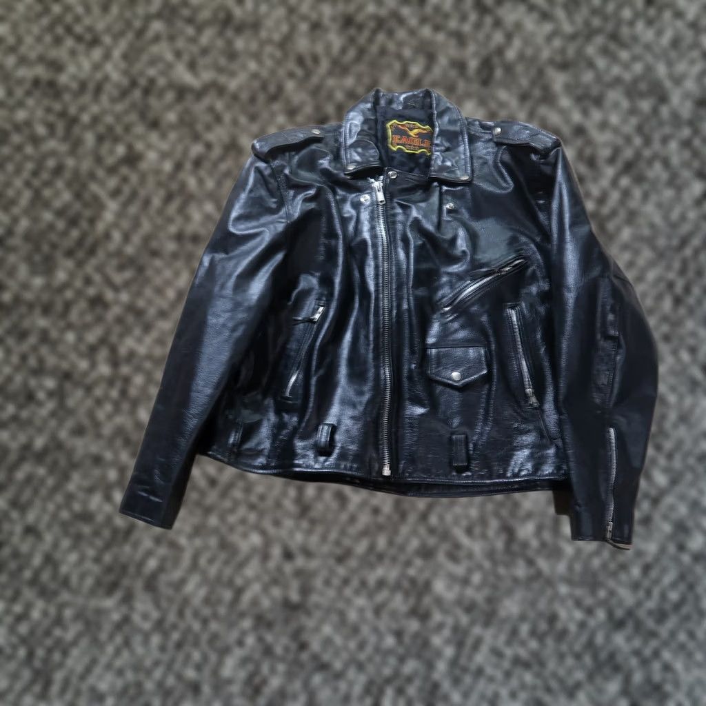 Vintage VINTAGE Eagle Leather Motorcycle Coat Men's 58 Black Bomber Jacket Lined Size US XXL / EU 58 / 5 - 1 Thumbnail