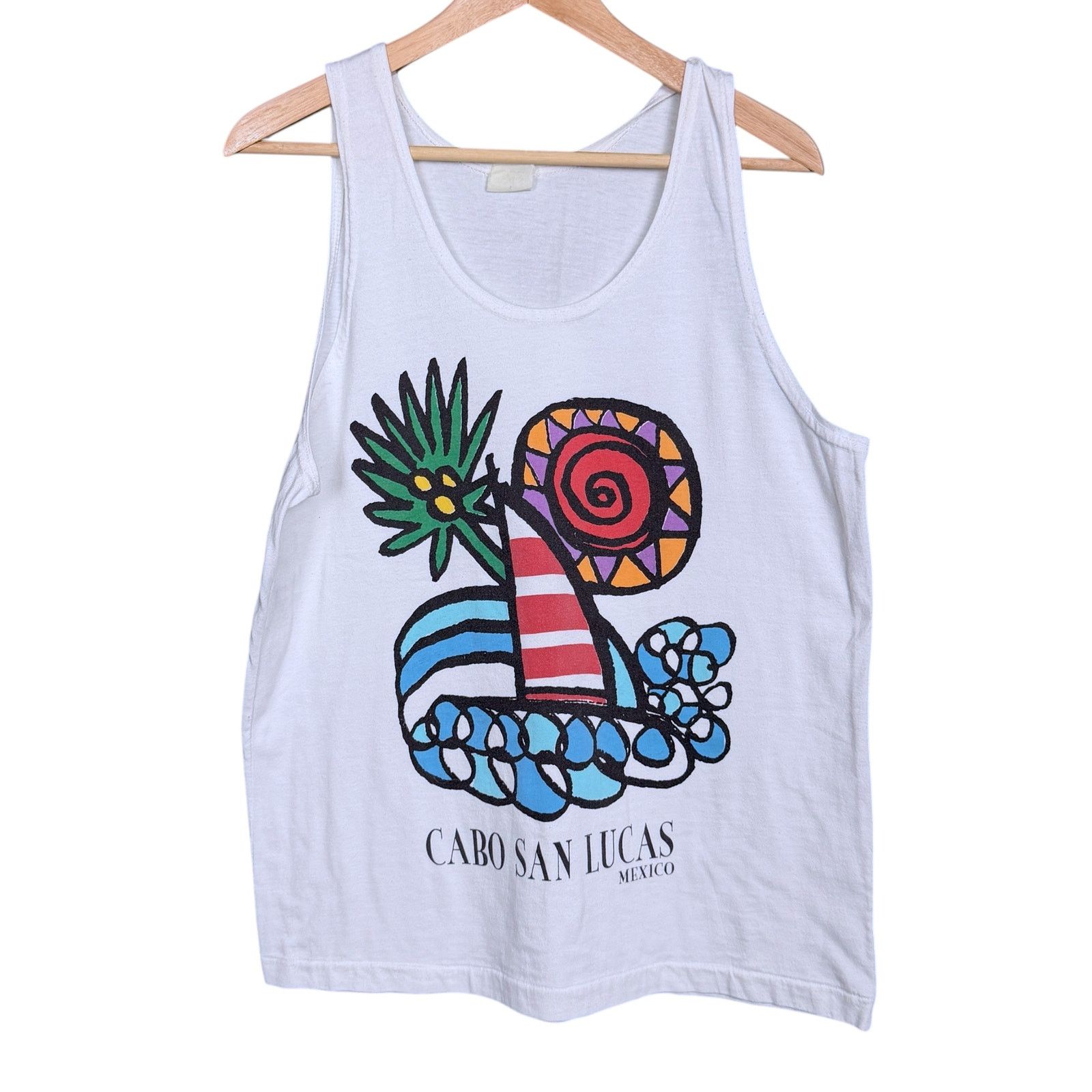 Gildan Vintage 90s Cabo San Lucas Mexico Men's Tank Top Ocean Sun L Size US L / EU 52-54 / 3 - 2 Thumbnail
