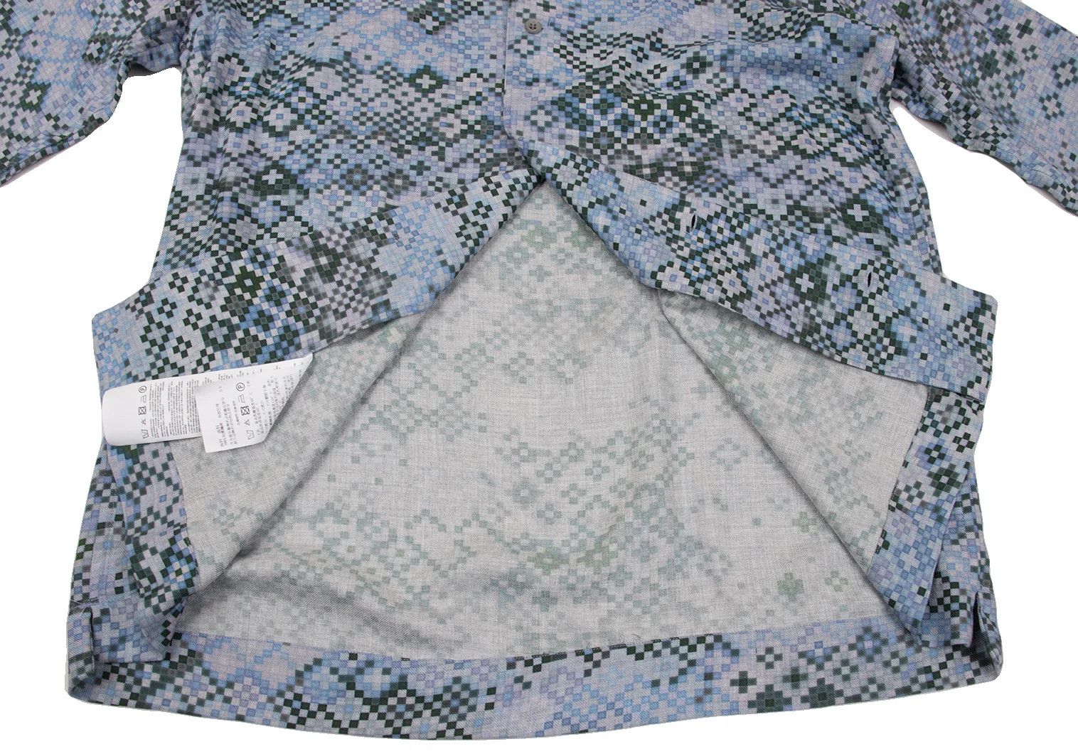 Emporio Armani Mosaic Print Rayon Shirt in Light Blue and Dark Green Size US XS / EU 42 / 0 - 8 Thumbnail