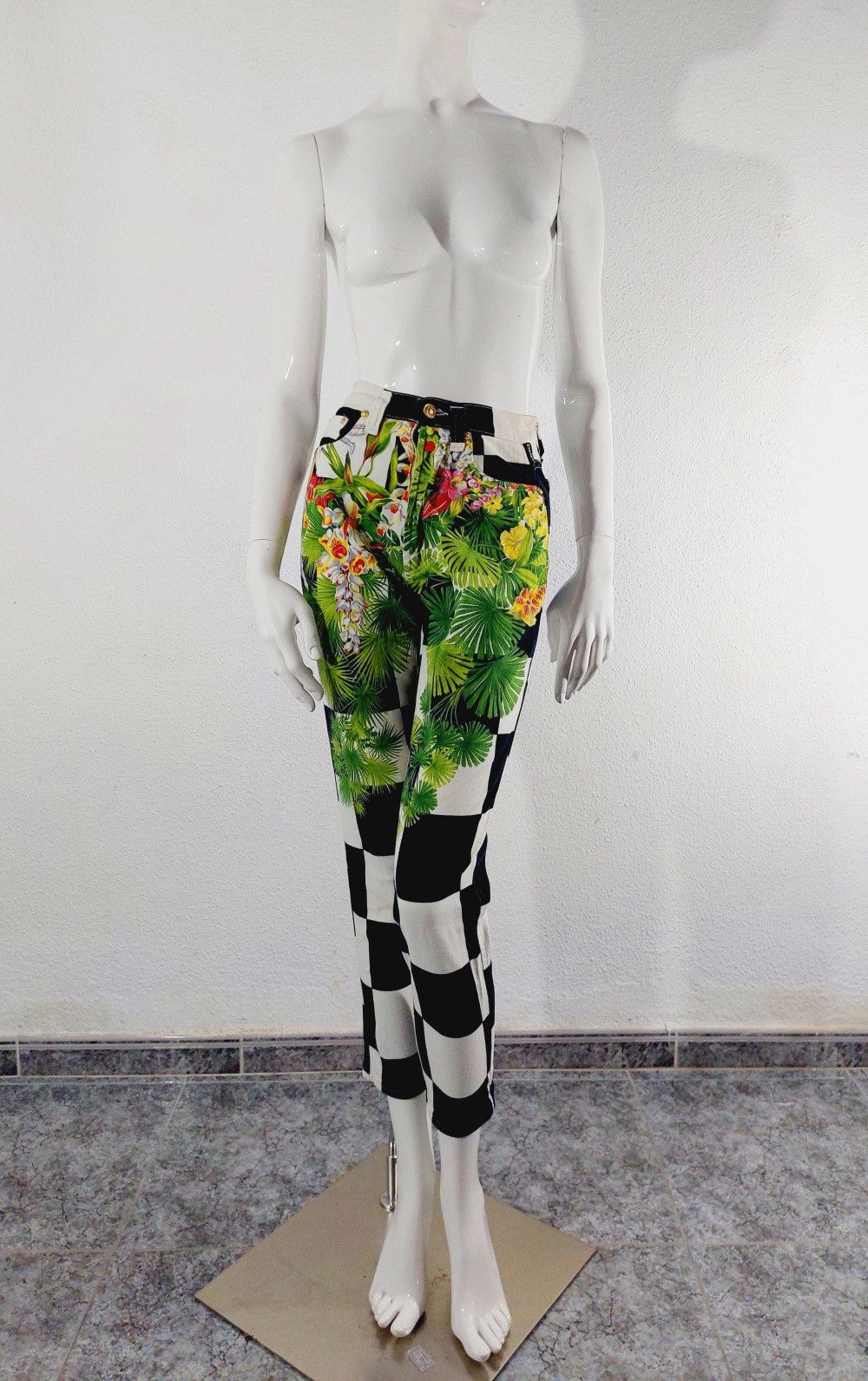 Versace Jeans Couture Versace Miami Tropical Palm Tree Checkered Pants Size 24" / US 00 / IT 34 - 2 Thumbnail