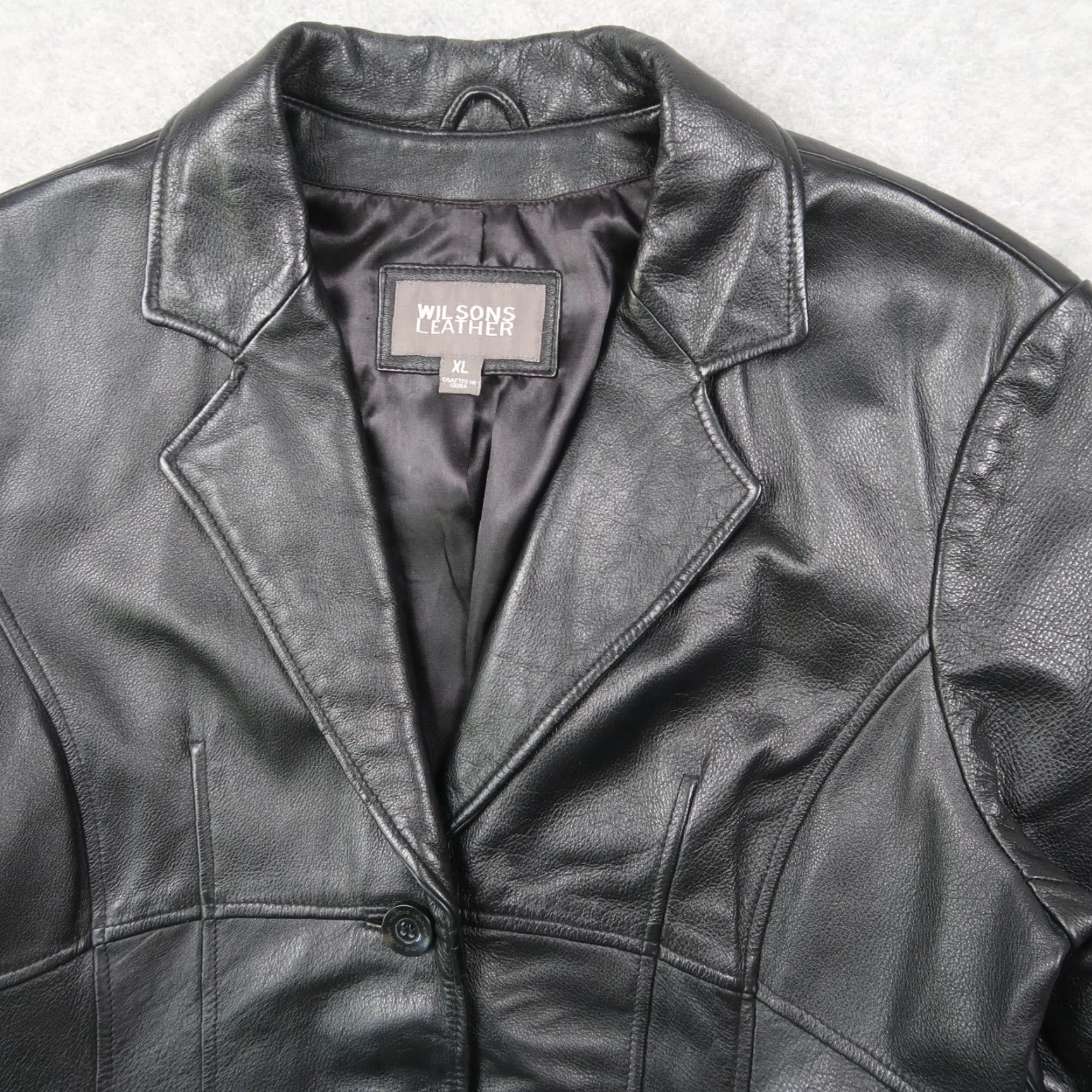Vintage Wilsons Leather Jacket Womens XL Black Button Front Mid Length Tailored Size XL / US 12-14 / IT 48-50 - 3 Thumbnail