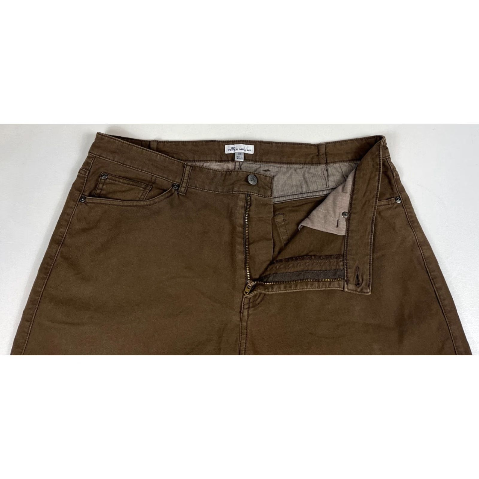Peter Millar Peter Millar Crown Vintage Five-Pocket Pants Men’s 38x30 Canvas Chino Green Brown Straight Front Regular 98% Cotton 2% Spandex Size US 38 / EU 54 - 6 Thumbnail
