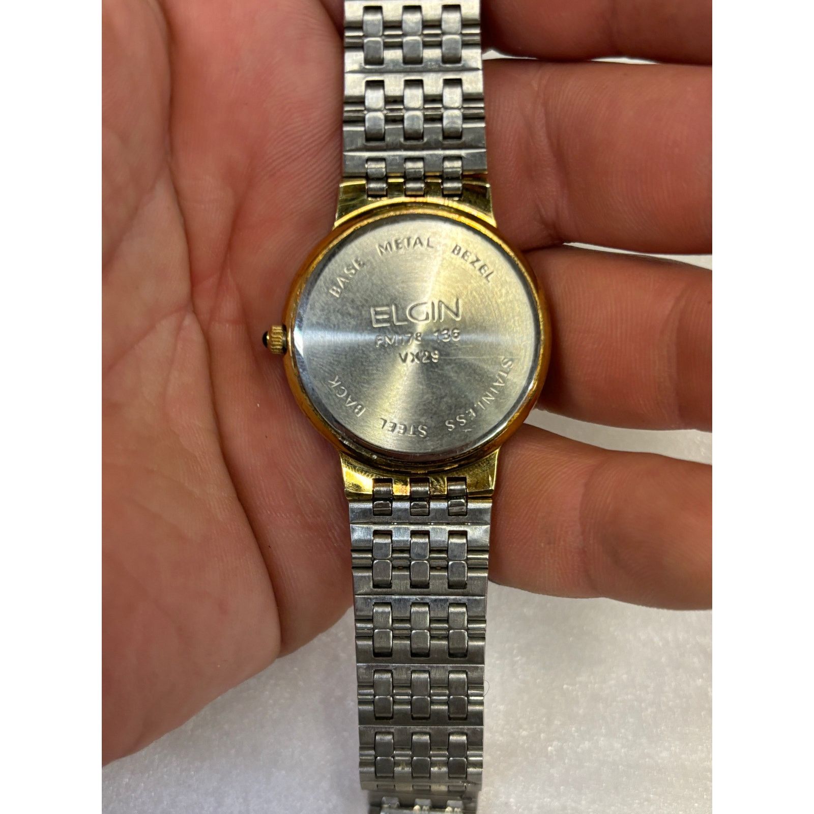 Elgin FM178 Beveled Face Gold Tone Men's Watch! New Battery!