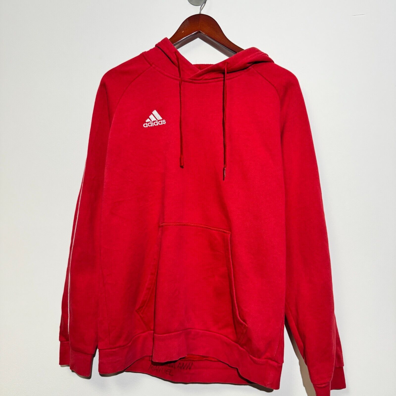 Adidas × Vintage Adidas Unisex Red Cotton Hoodie Size L Washed 90s Regular Size US L / EU 52-54 / 3 - 3 Thumbnail