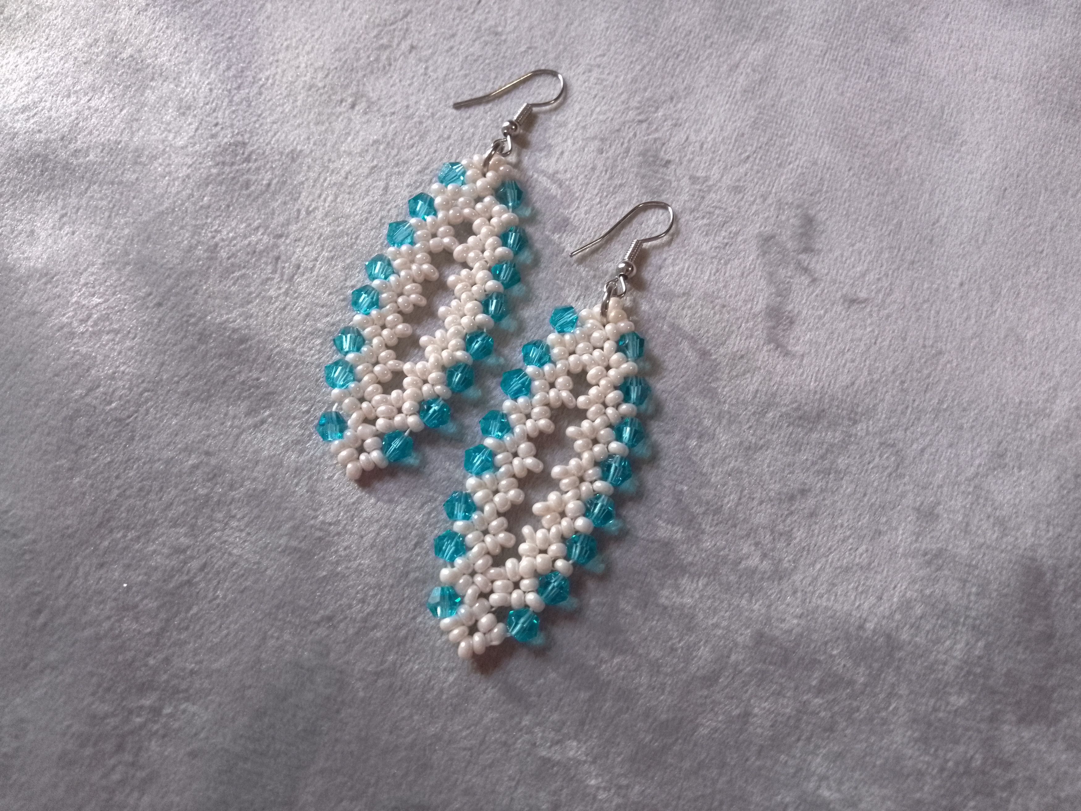 Handmade Necklace pendant earrings ivory glass, pearl, blue crystals Size ONE SIZE - 5 Thumbnail
