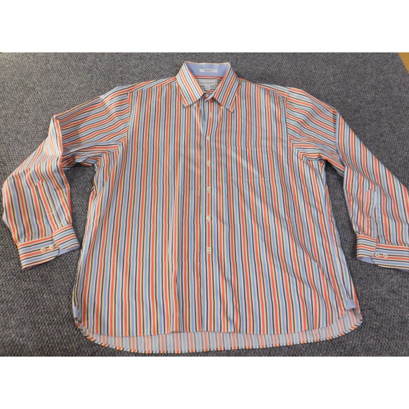 Vintage Paul Fredrick Dress Shirt Shirt 17.5 Orange Striped Mens Business Button-Up Office Size 48R - 5 Thumbnail