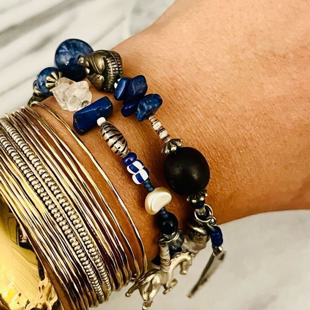 Jewelry Double Wrap Gemstone Bracelet Blue Beaded Size ONE SIZE - 10 Thumbnail