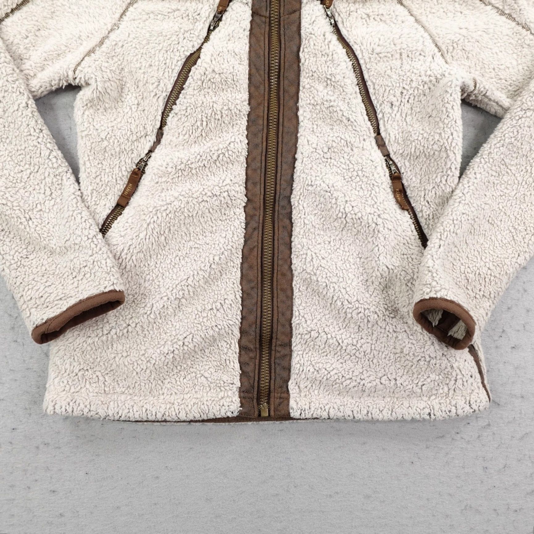 Vintage Kuhl Jacket Womens S Beige Sherpa Fleece Deep Pile Flight Sweater Full Zip Size S / US 4 / IT 40 - 3 Thumbnail