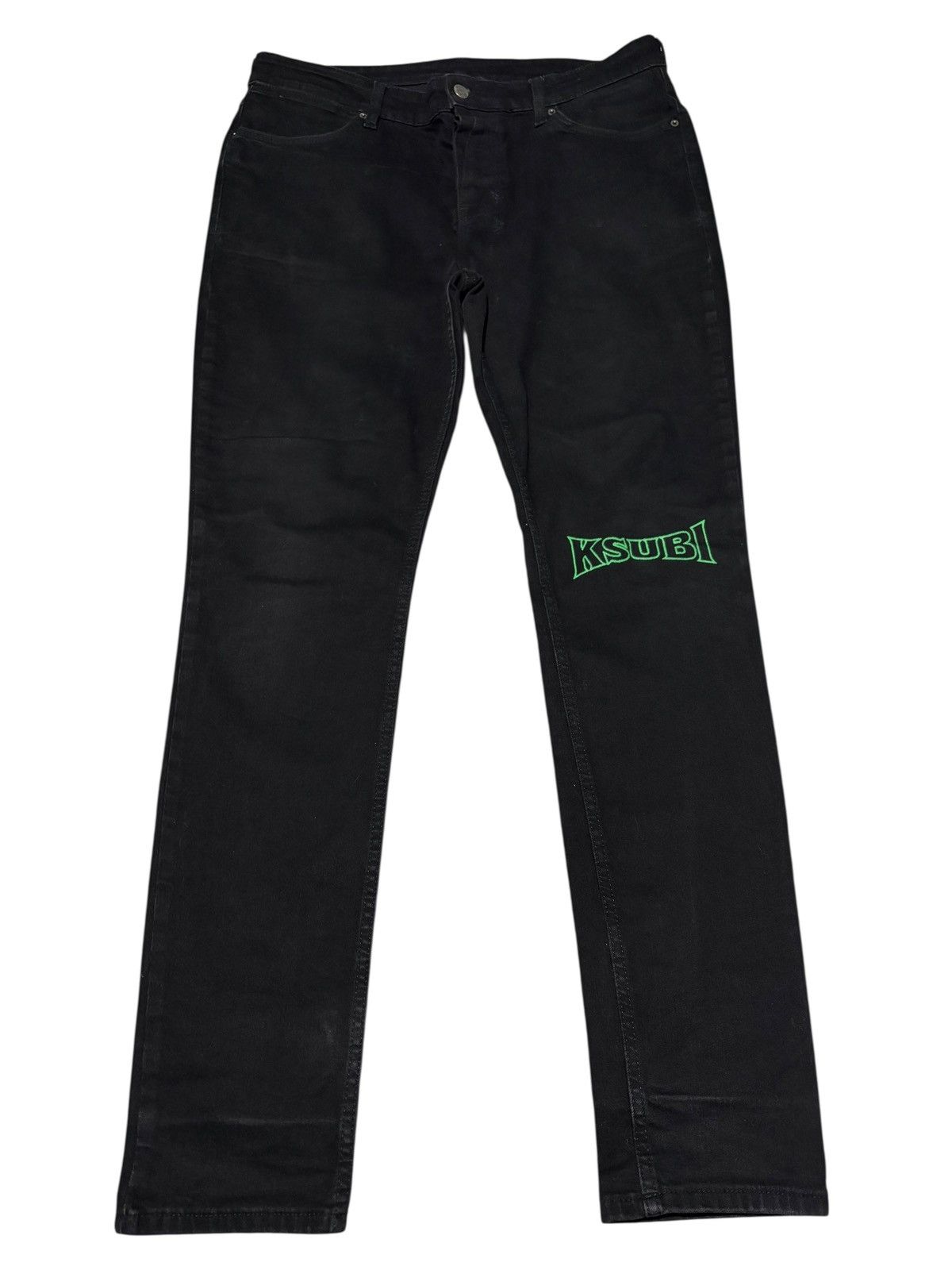 38 Ksubi Jeans Black Green Logo Graphic Print Tag denim vtg