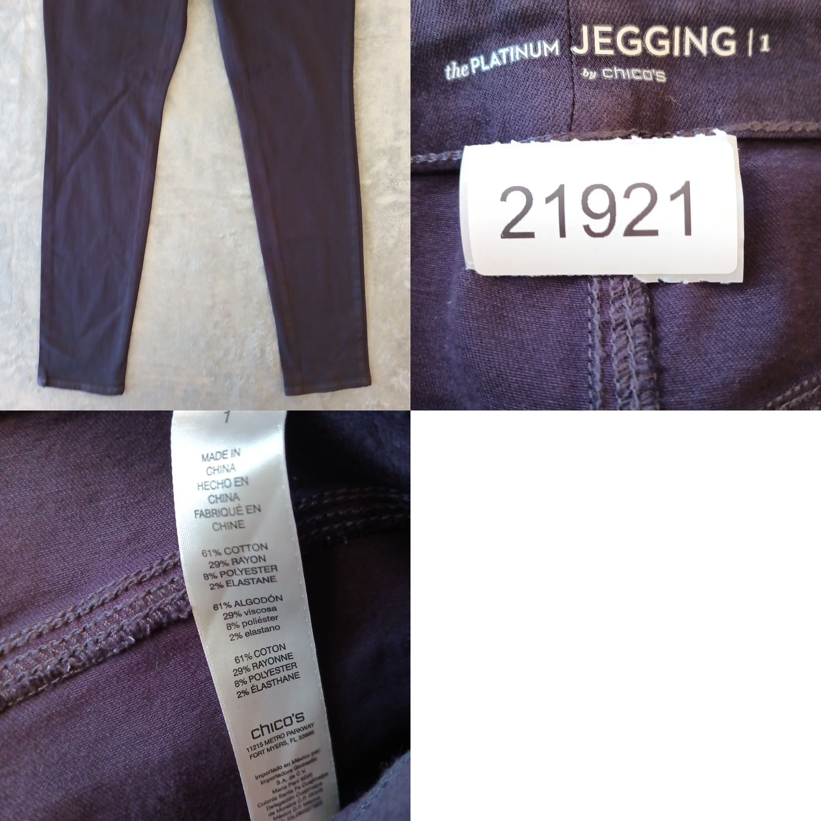 Vintage Chico's Pants Womens Size 1 Purple Skinny Stretch Jegging 32x30.5 Size 25" / US 0 / IT 36 - 8 Thumbnail