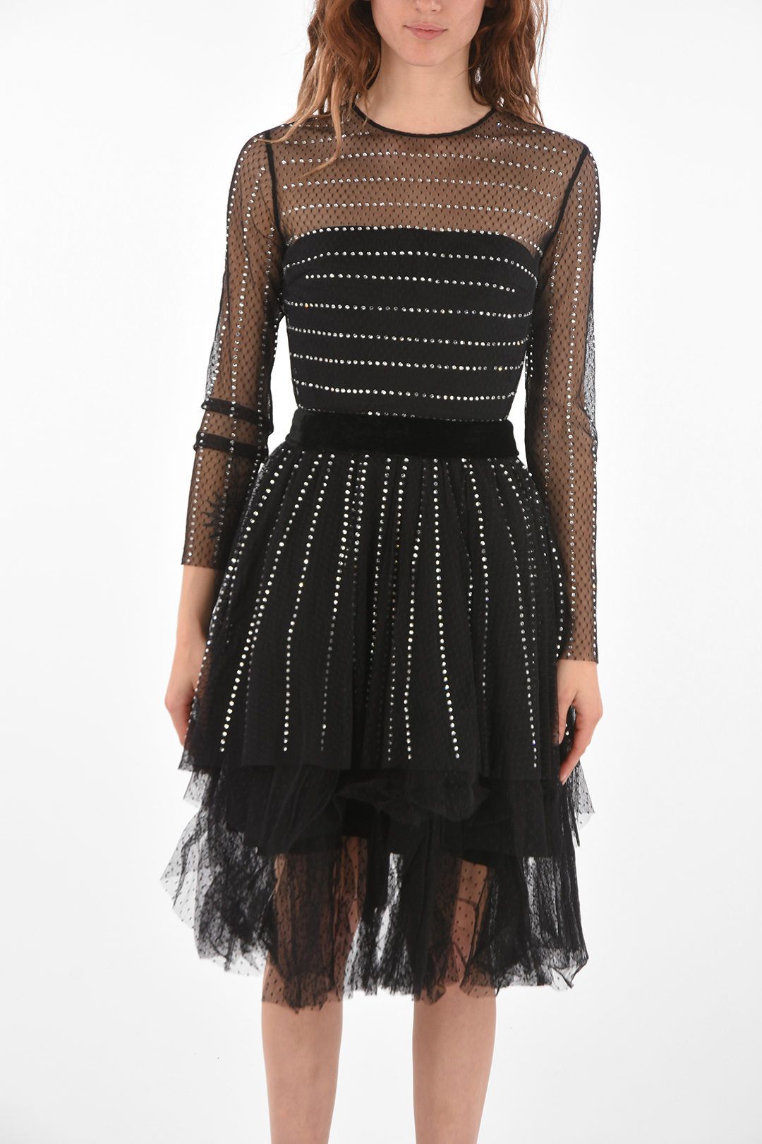 Philipp Plein og1mm0824 Rhinestone Tulle Dress in Black Size S / US 4 / IT 40 - 4 Thumbnail