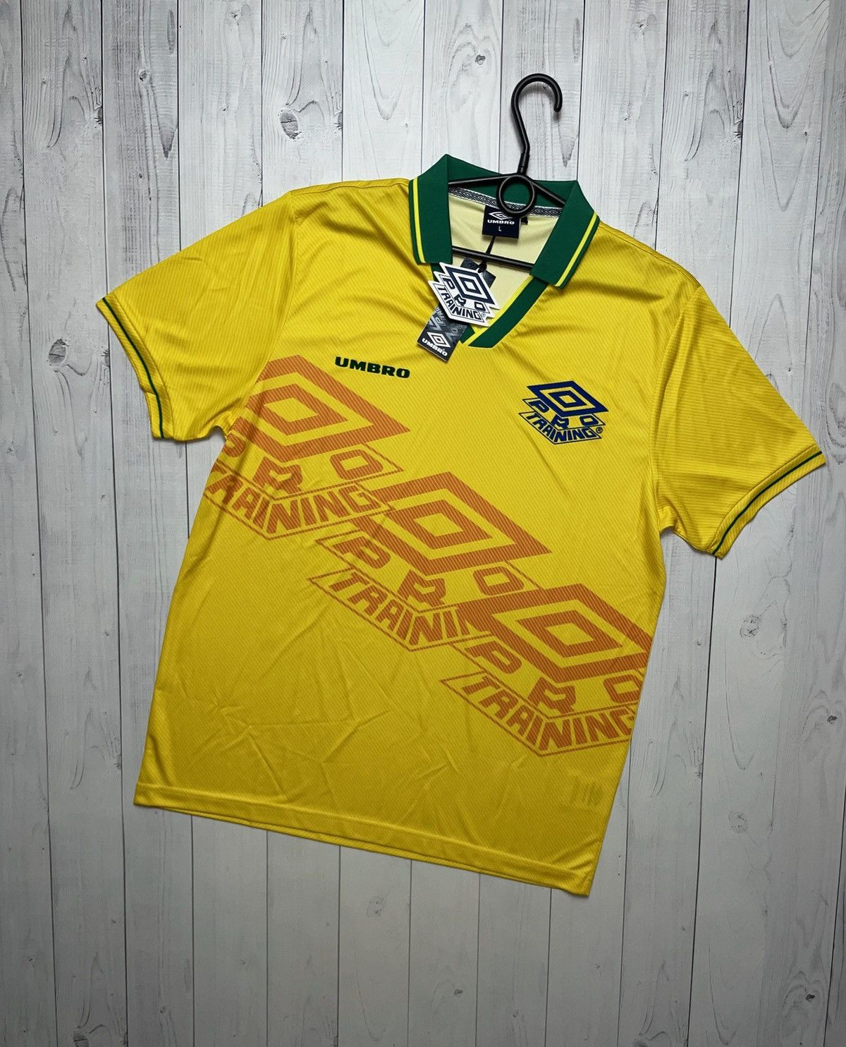 Vintage Umbro Pro training Brazil soccer jersey rare yellow