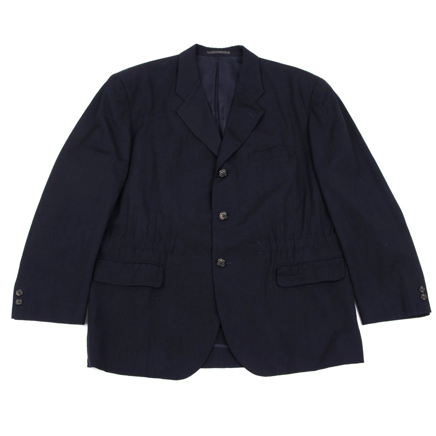 Wool Gabardine Gathered Jacket in Navy M