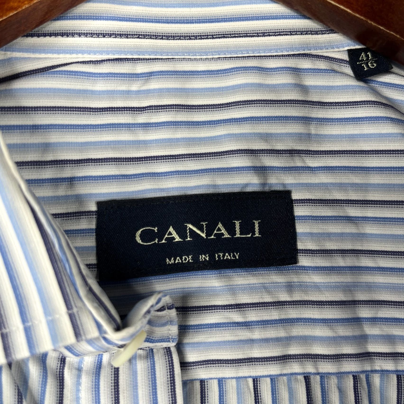 Canali VINTAGE? No. Canali Shirt16 Blue Striped Casual Button Up Long Sleeve Mens Made In Italy Size US L / EU 52-54 / 3 - 4 Thumbnail