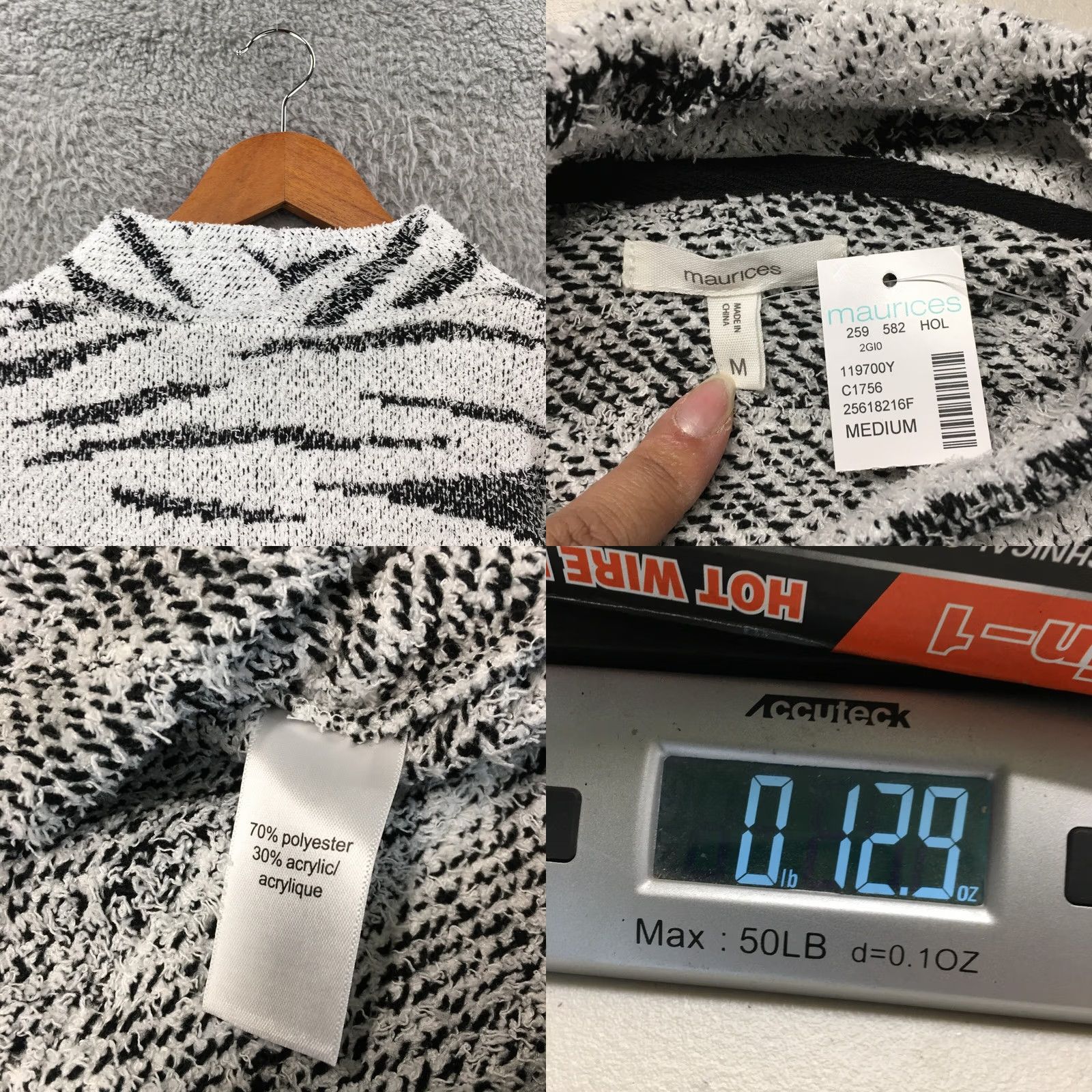Vintage Maurices Mock Neck Sweater Top Womens M Grey Zebra Print Knitted NEW Size M / US 6-8 / IT 42-44 - 8 Thumbnail