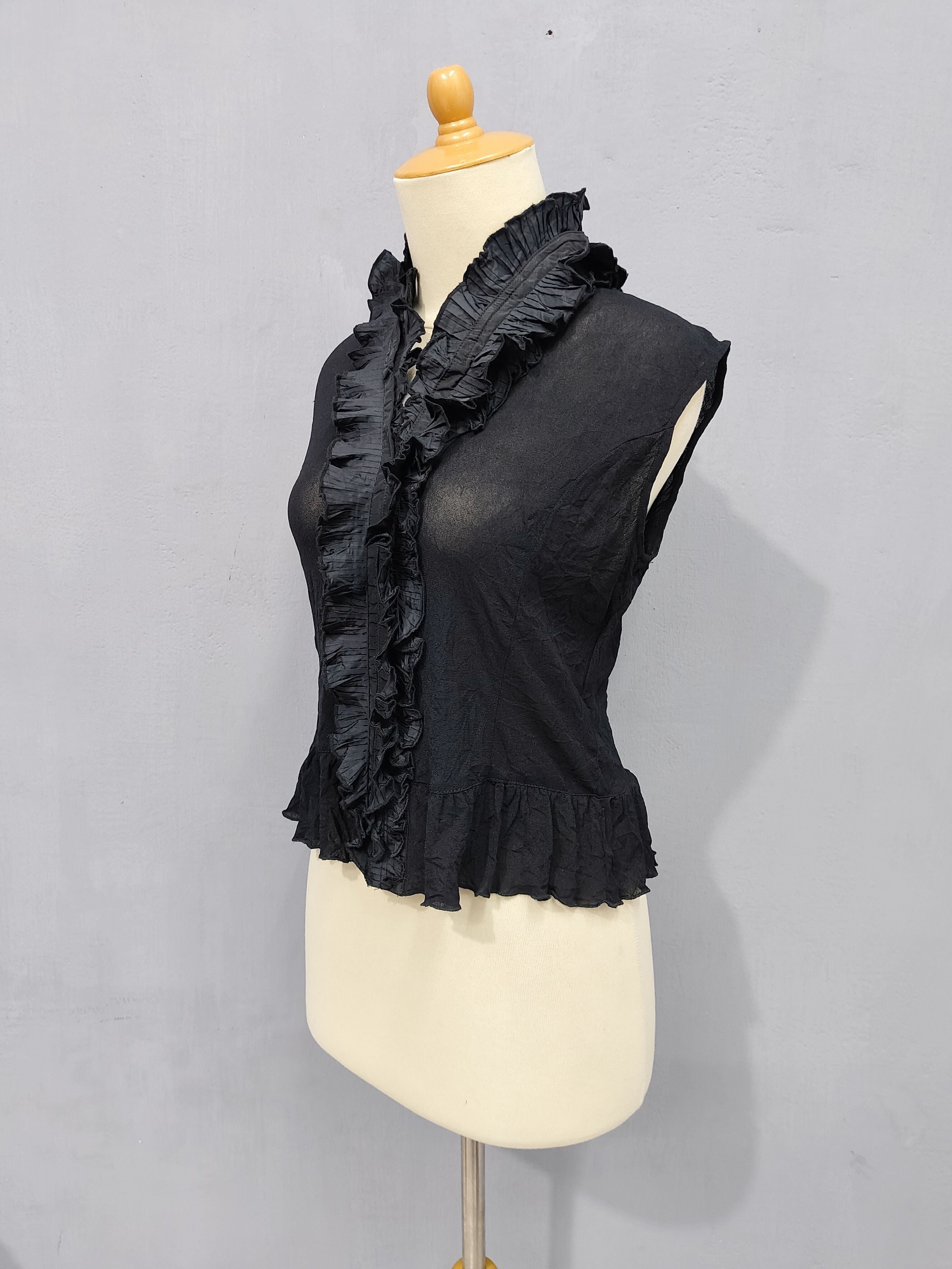 Japanese Brand 2000s Vinon🇯🇵Gothic Sheer Chiffon Ruffle Sleeveless Blouse Size M / US 6-8 / IT 42-44 - 3 Thumbnail