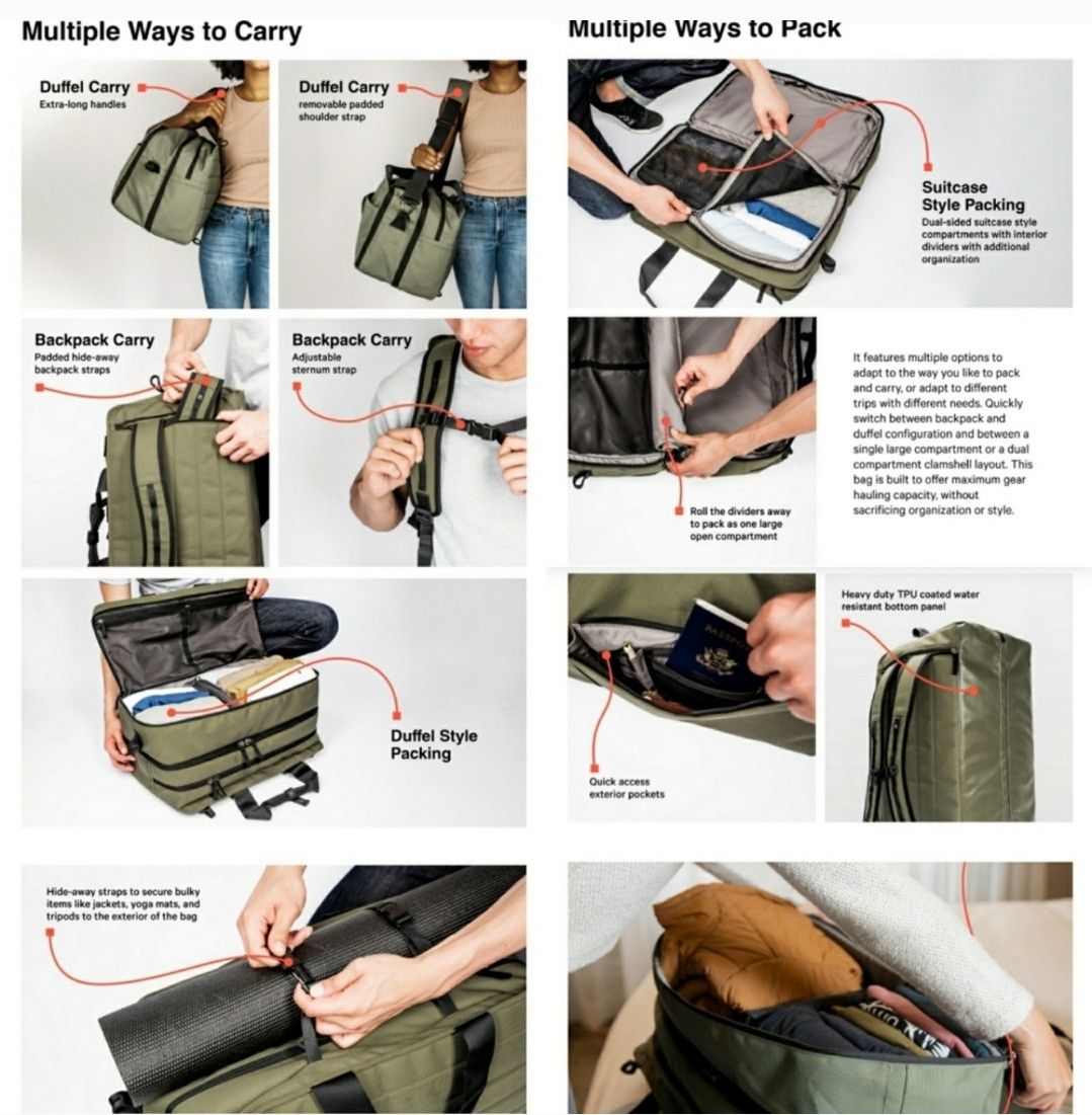 Other The Anywhere Pakt 50L Green carry on. bag backpack duffel Size ONE SIZE - 9 Thumbnail