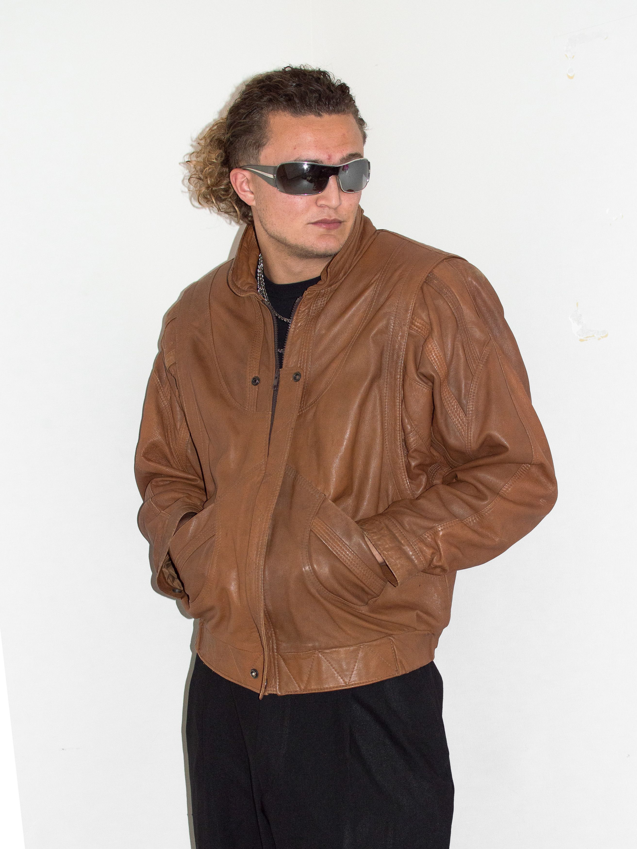 Japanese Brand × Vintage Oversized Bown cuxcut Bomber Leather Streetwear Jacket Size US XL / EU 56 / 4 - 1 Thumbnail
